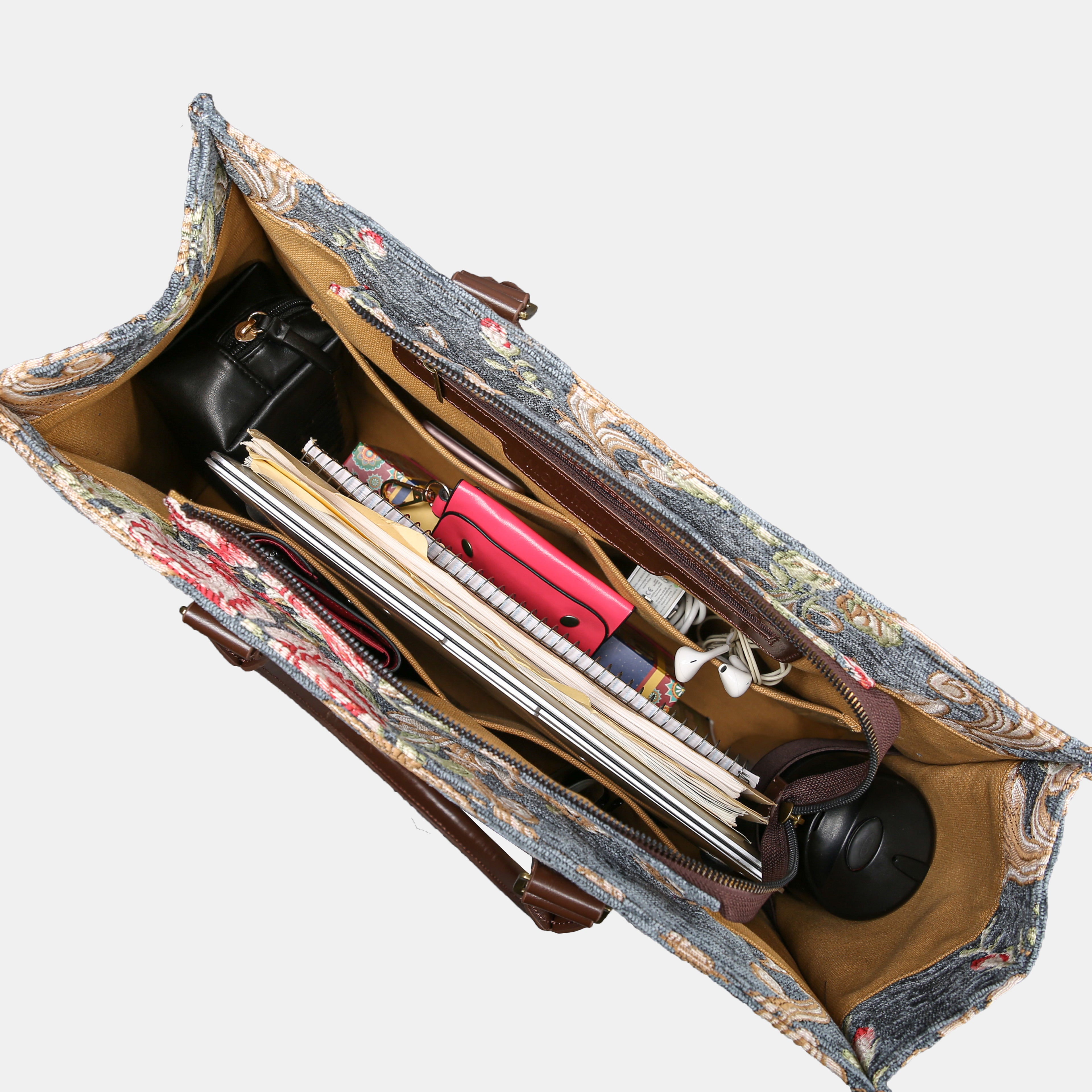 Baroque Garden Grey Laptop Work Tote MCW Handmade-3