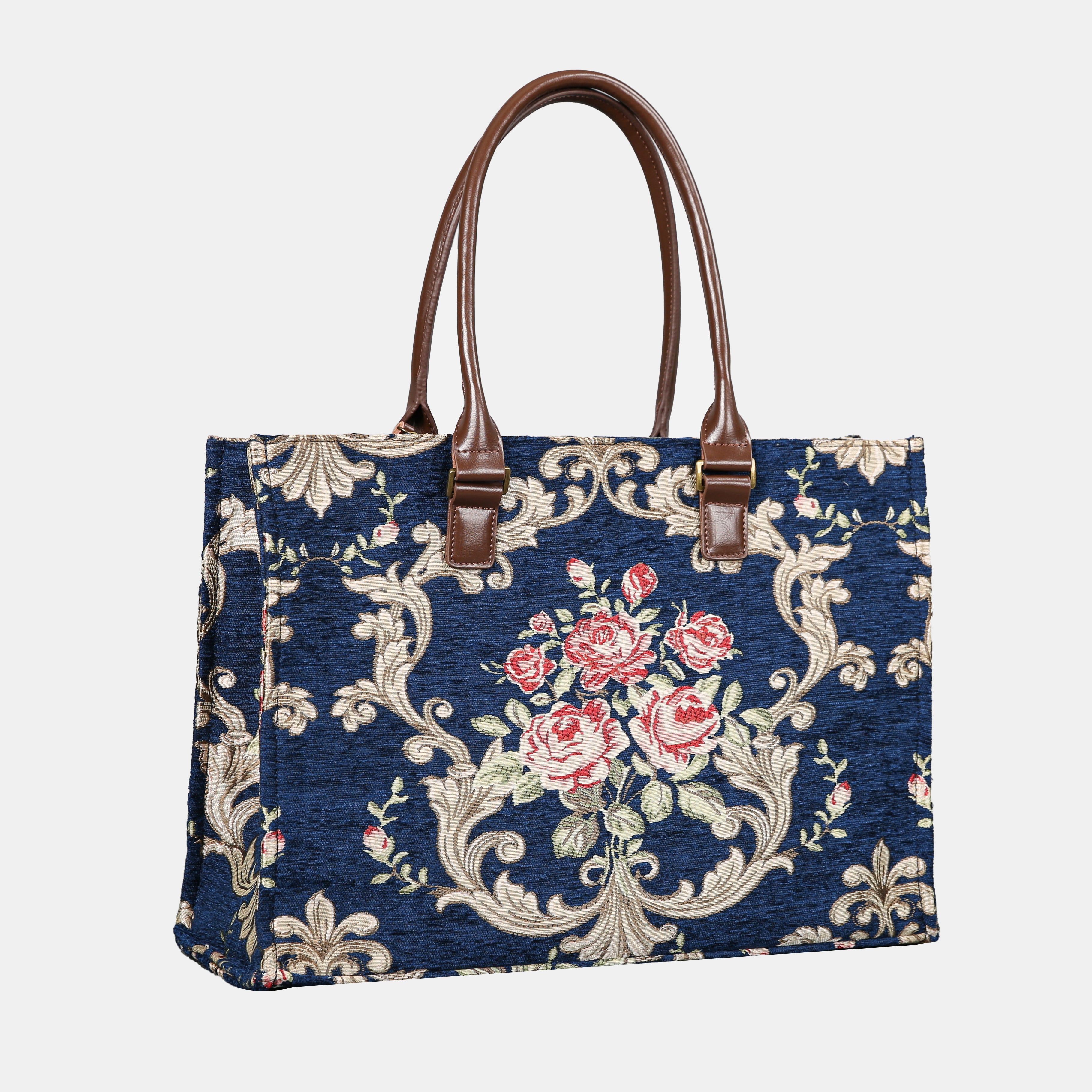 Baroque Garden Blue Laptop Work Tote MCW Handmade-1