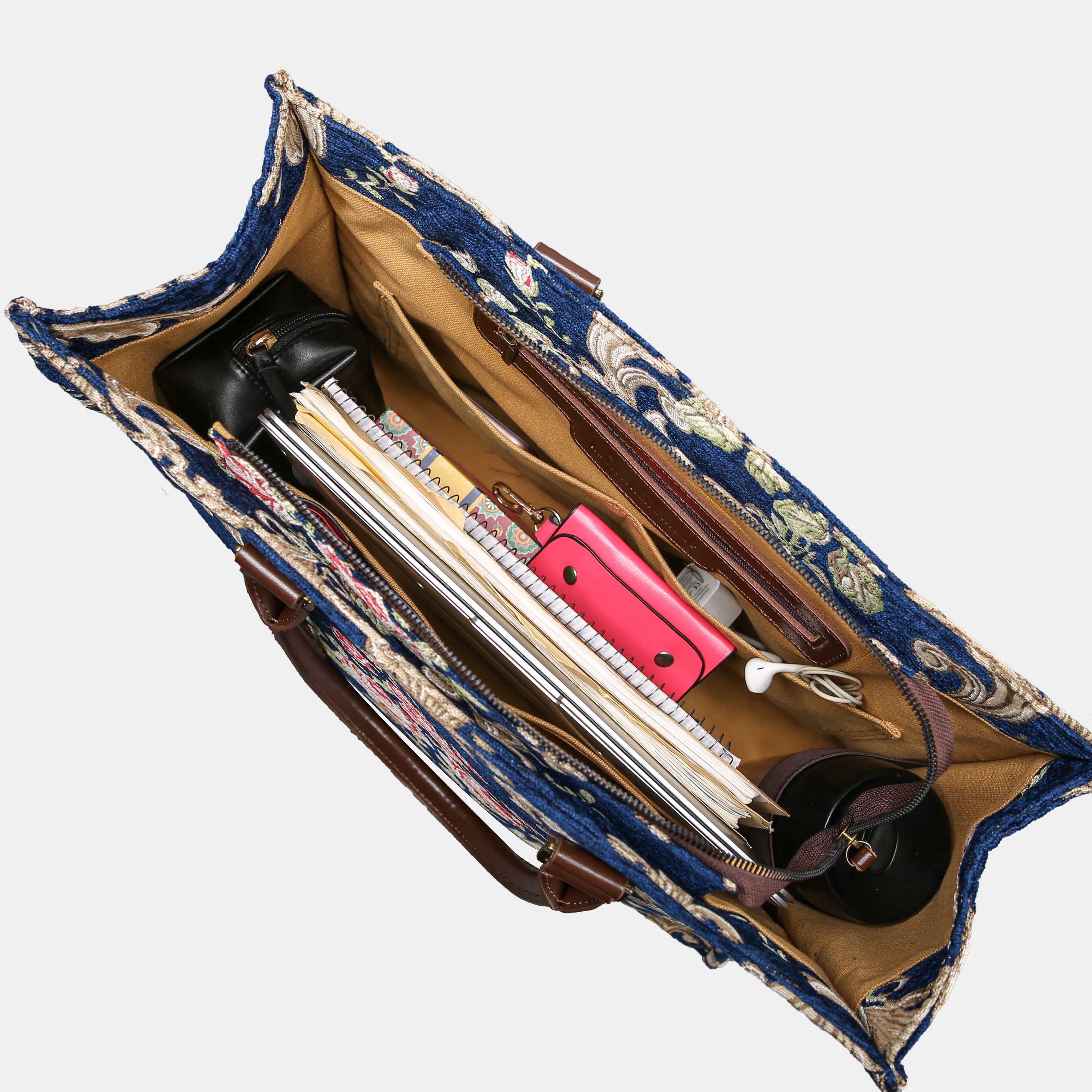 Baroque Garden Blue Laptop Work Tote MCW Handmade-4