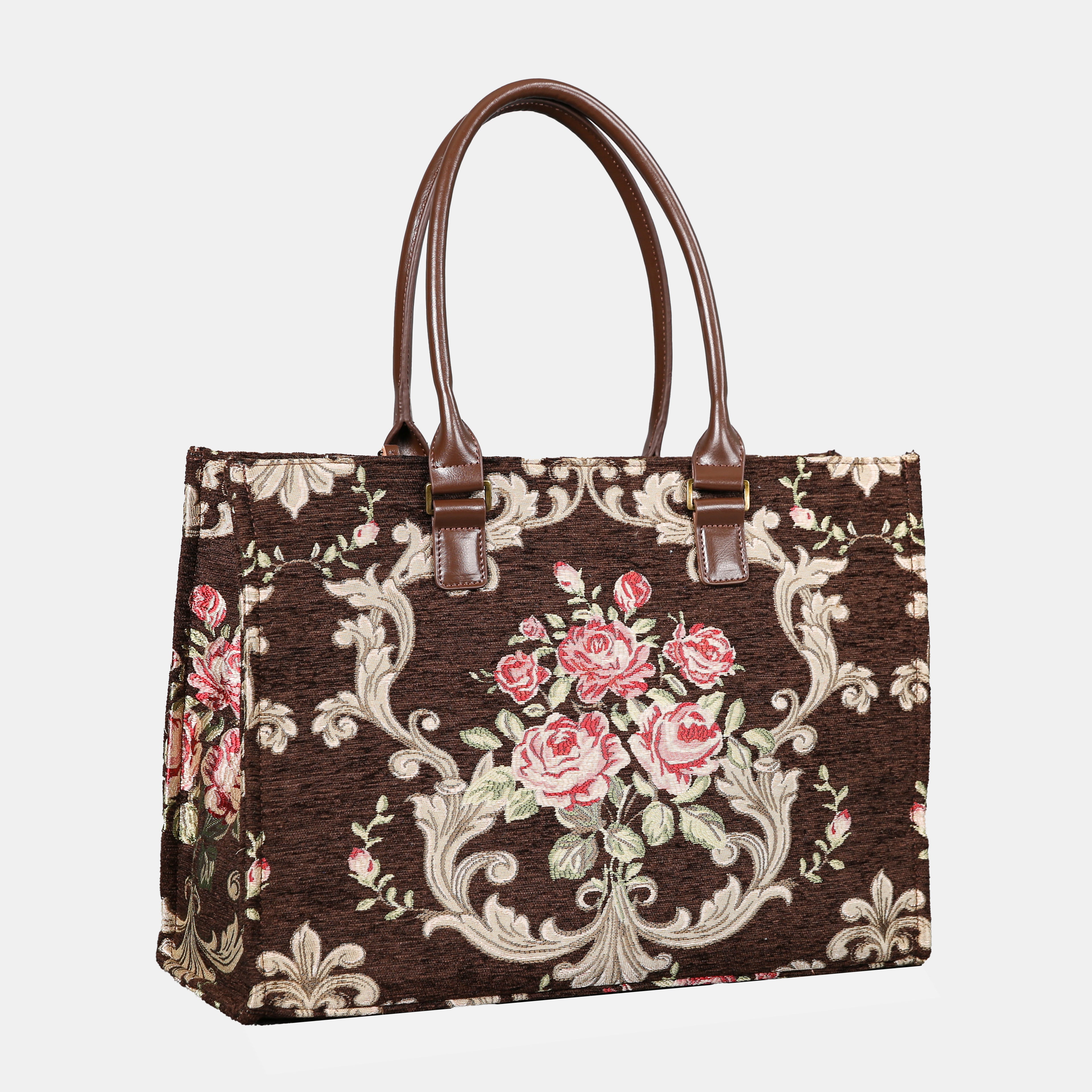 Baroque Garden Brown Laptop Work Tote MCW Handmade-1