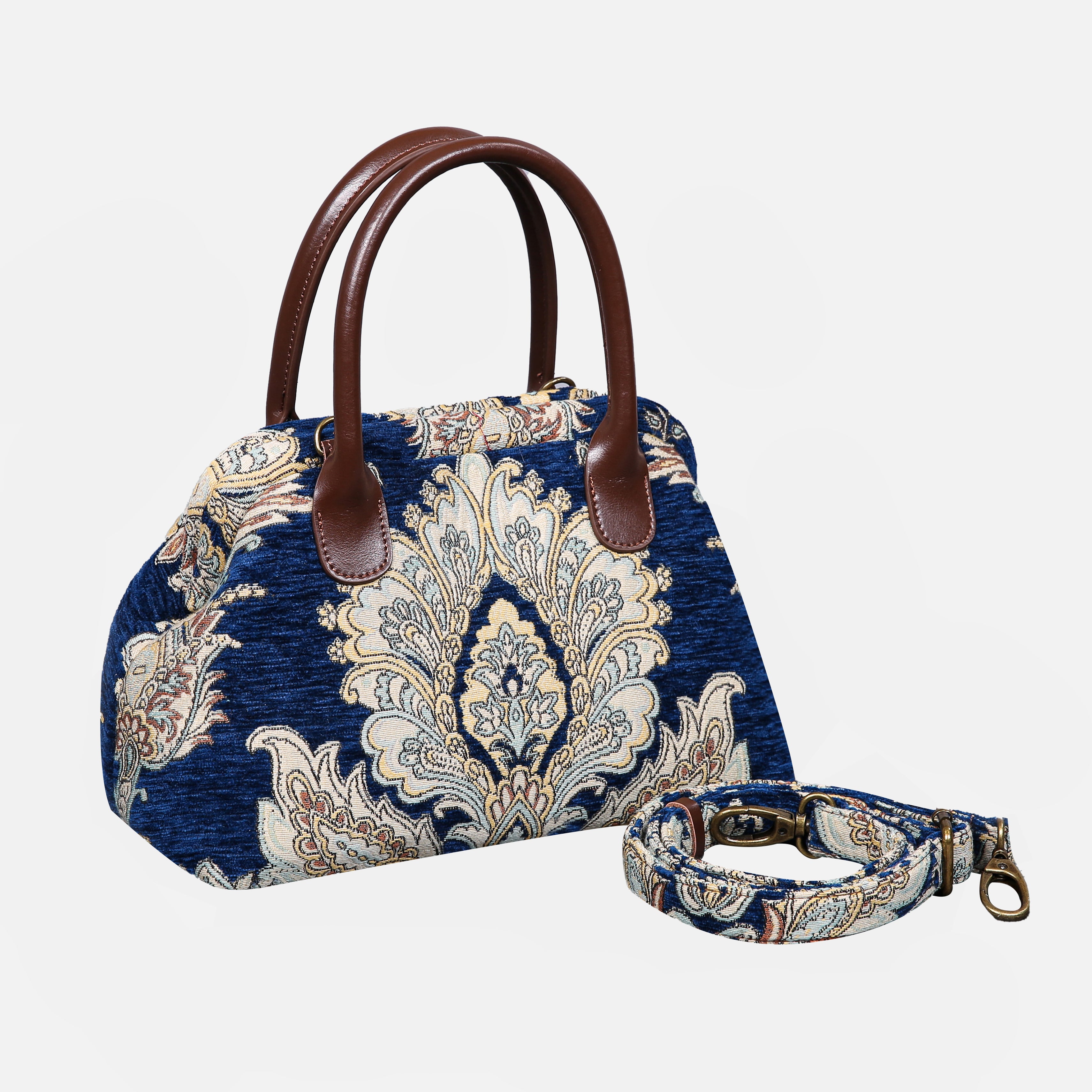 Damask Blue Carpet Satchel carpet bag MCW Handmade-1
