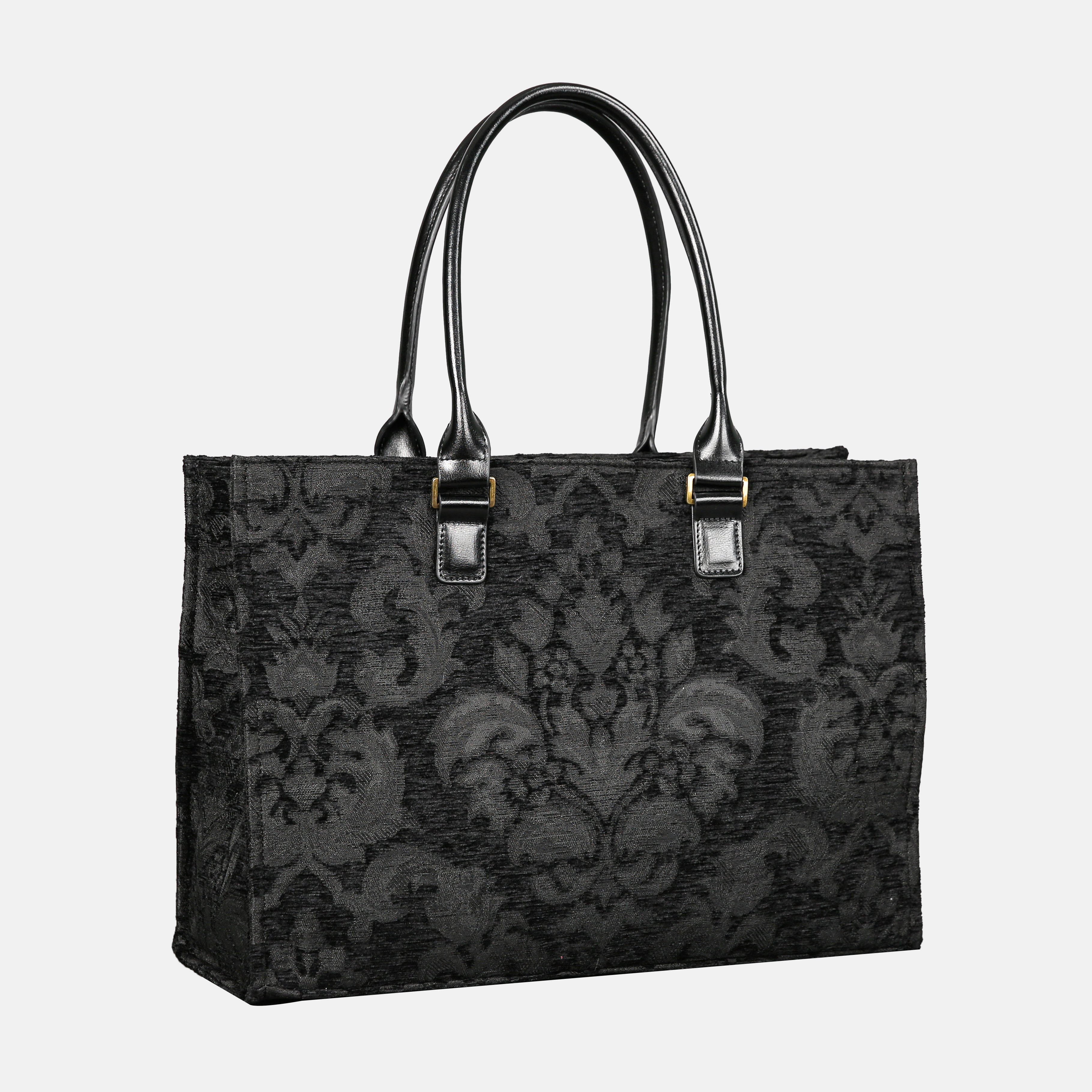 Victorian Blossom Black Laptop Work Tote  MCW Handmade-1