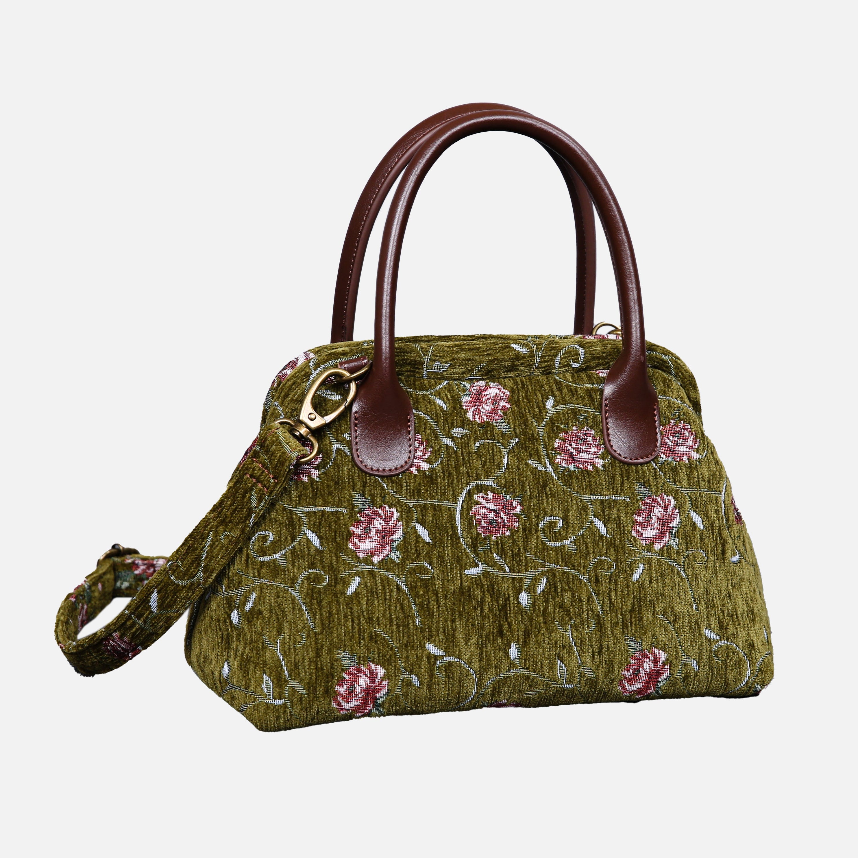 Climbing Rose Carpet Satchel carpet bag MCW Handmade Avocado