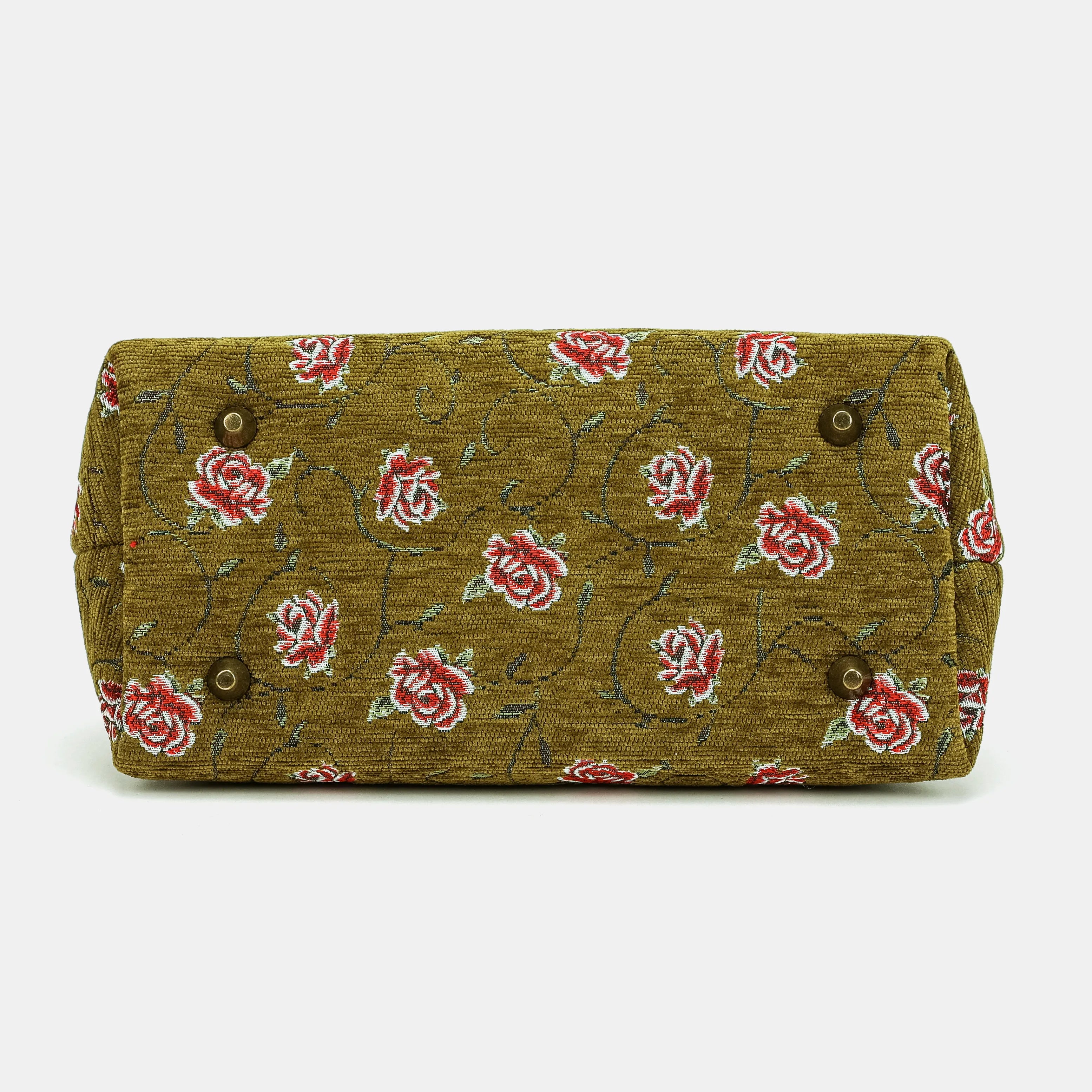 Climbing Rose Avocado Carpet Satchel Carpetbag of America bottom