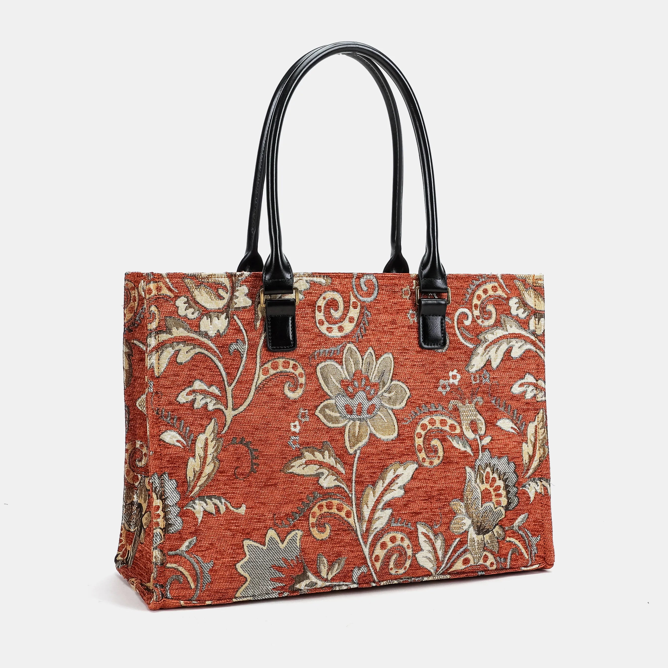 Floral Paisley Orange Laptop Work Tote of America front side