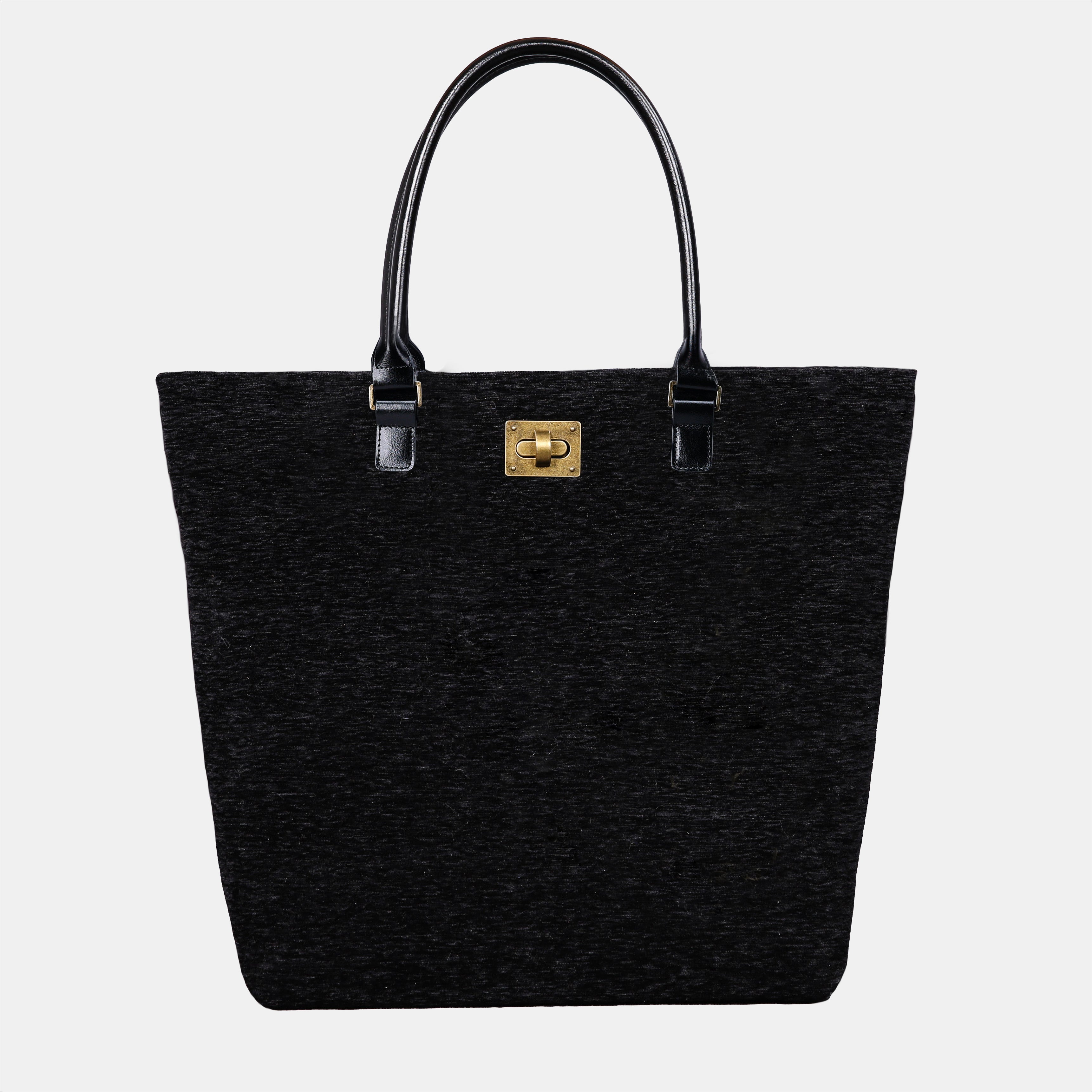 Solid Black Carpet Tote Shopper front