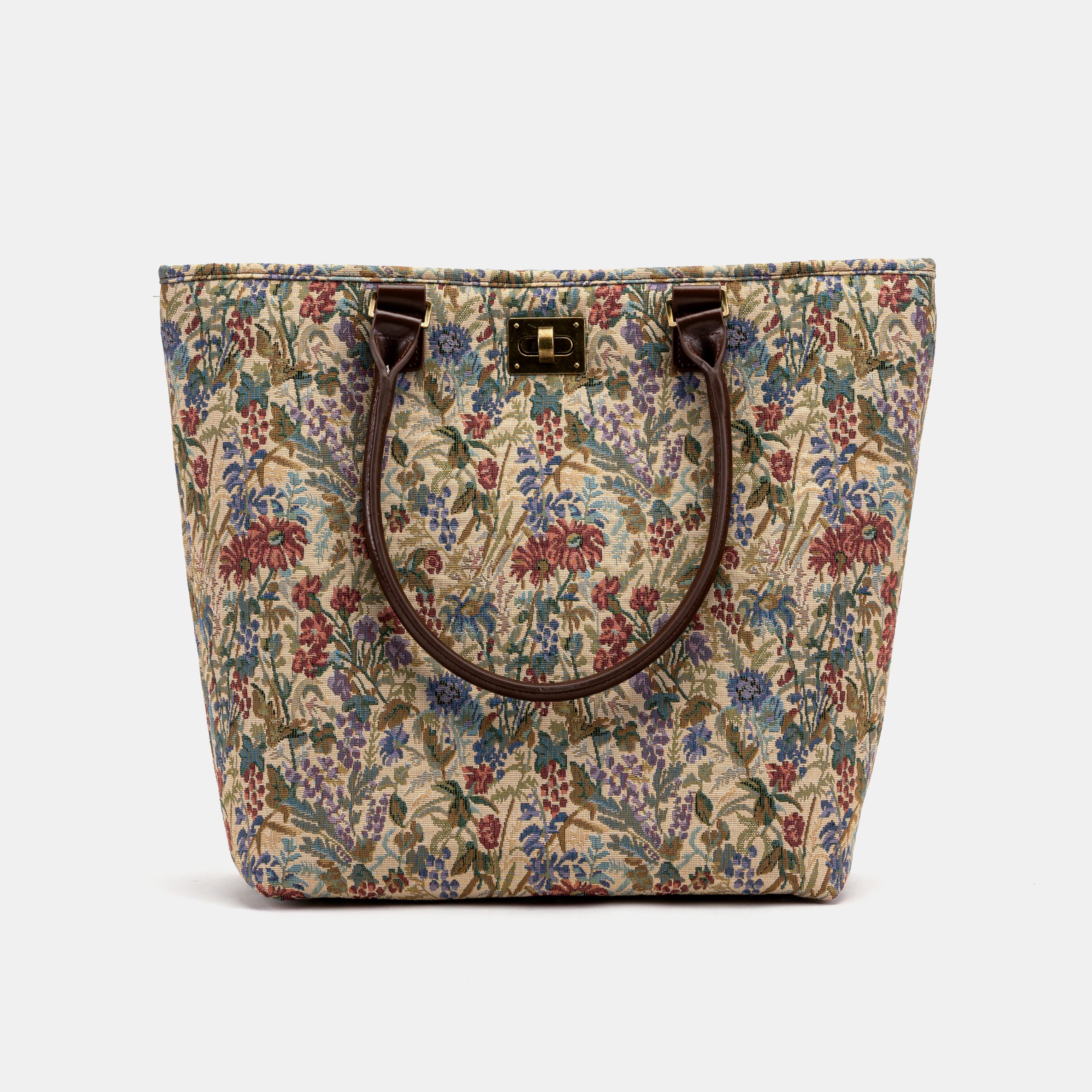 Spring Valley Mint Carpet Tote Shopper with brown handles on a white background with shoulder strap