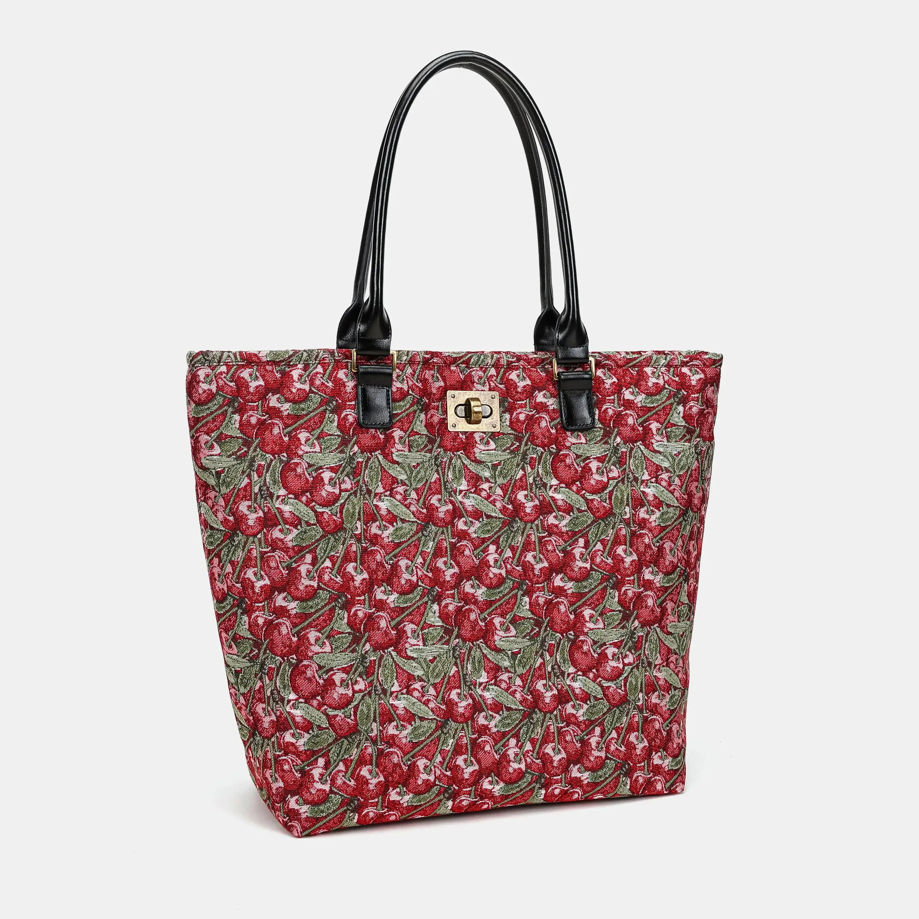 Cherry Cascade Carpet Tote Shopper Carpetbag of America front