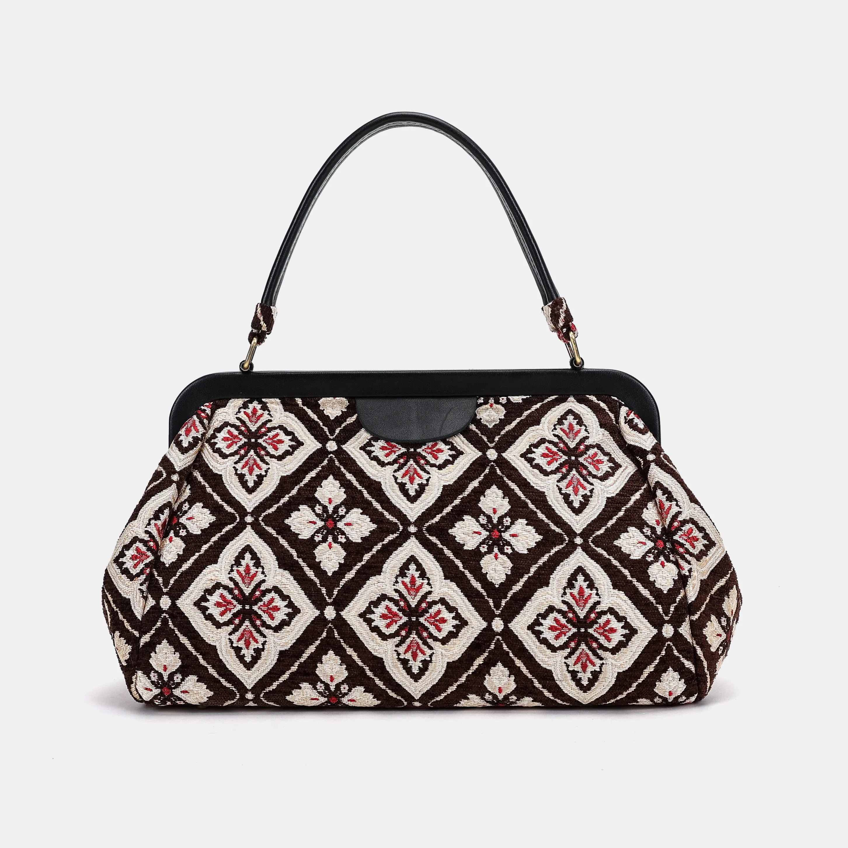 Ethnic Brown Top Handle Purse Carpetbag of America back