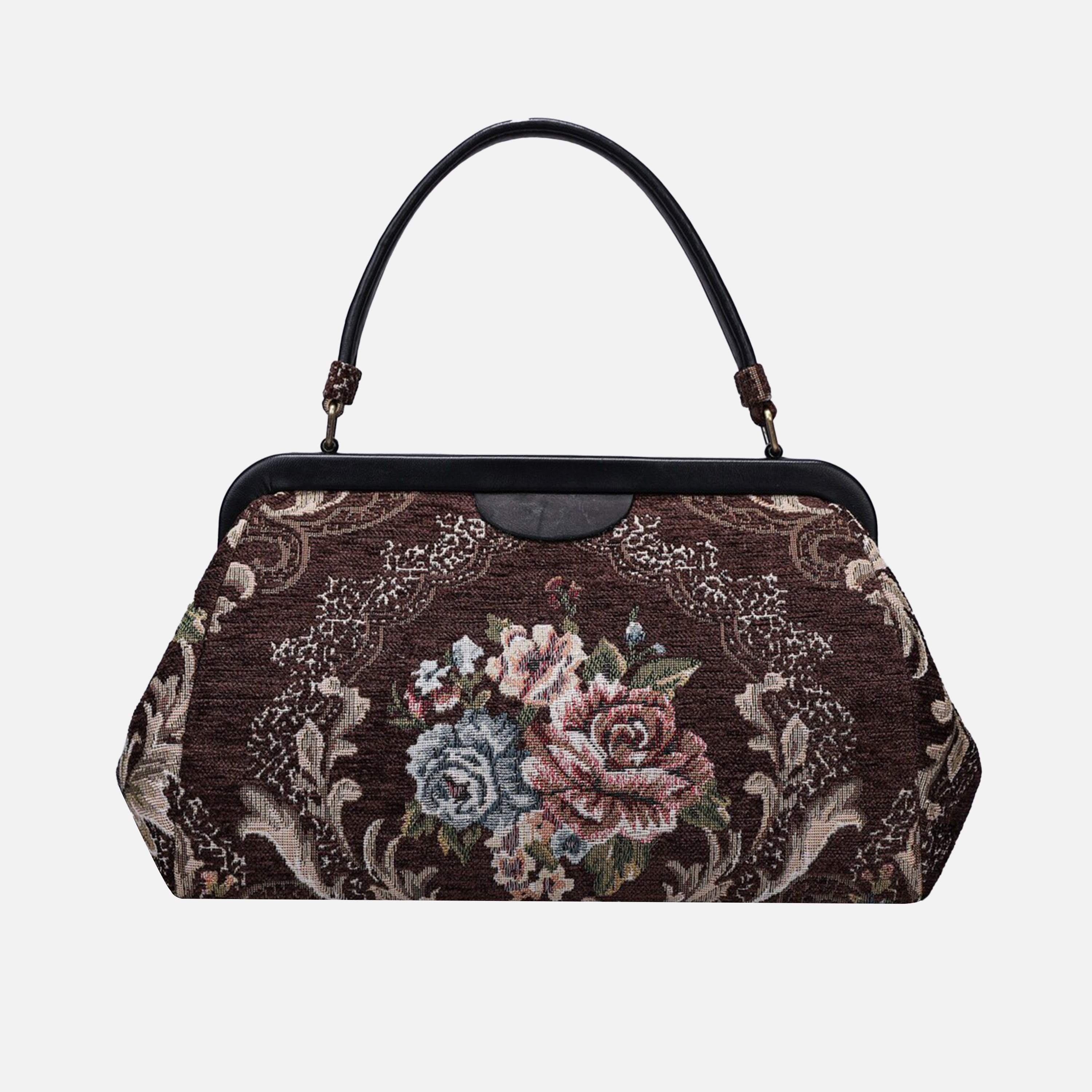 Floral Brown Top Handle Purse carpet bag MCW Handmade-1