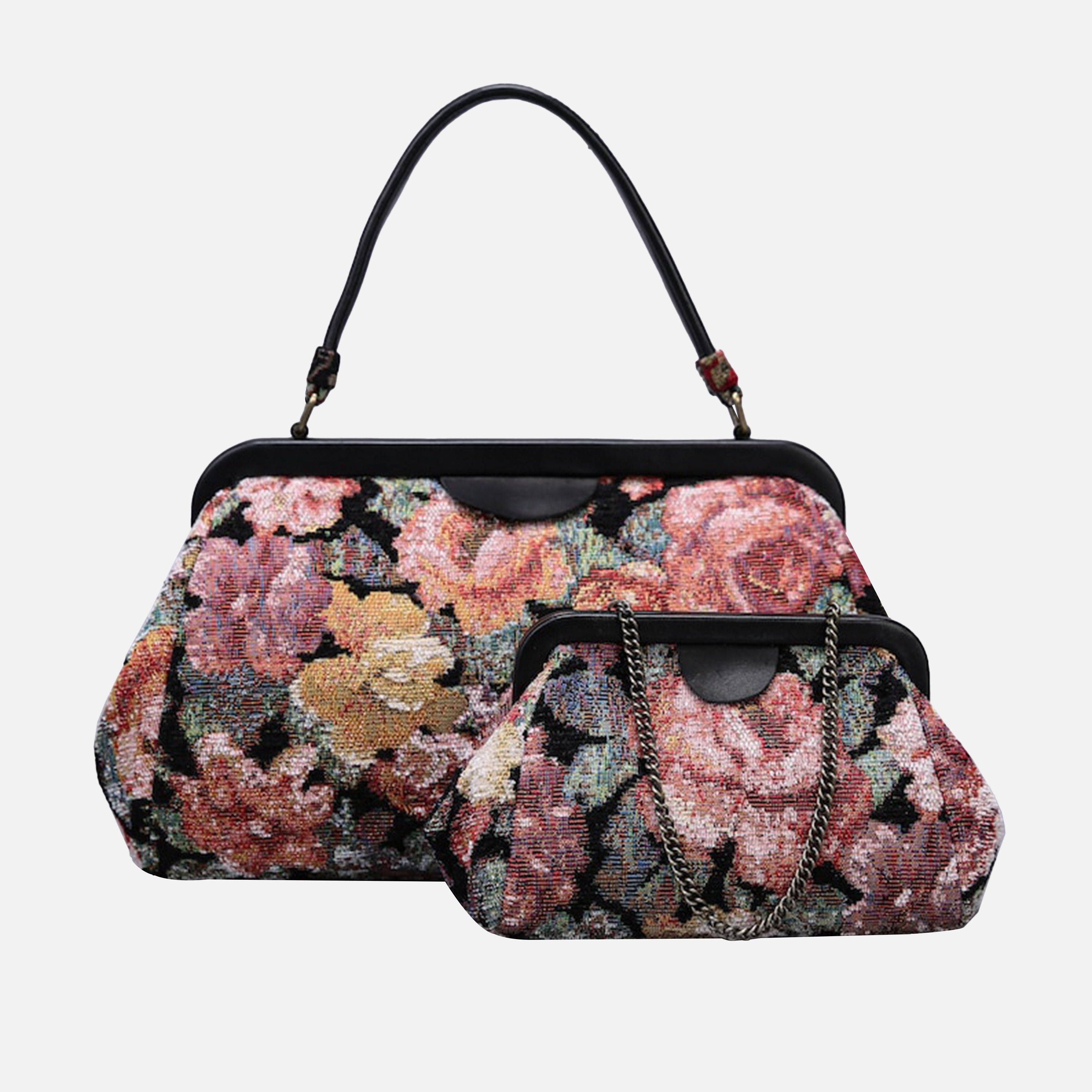 Floral Rose Top Handle Purse carpet bag MCW Handmade-5