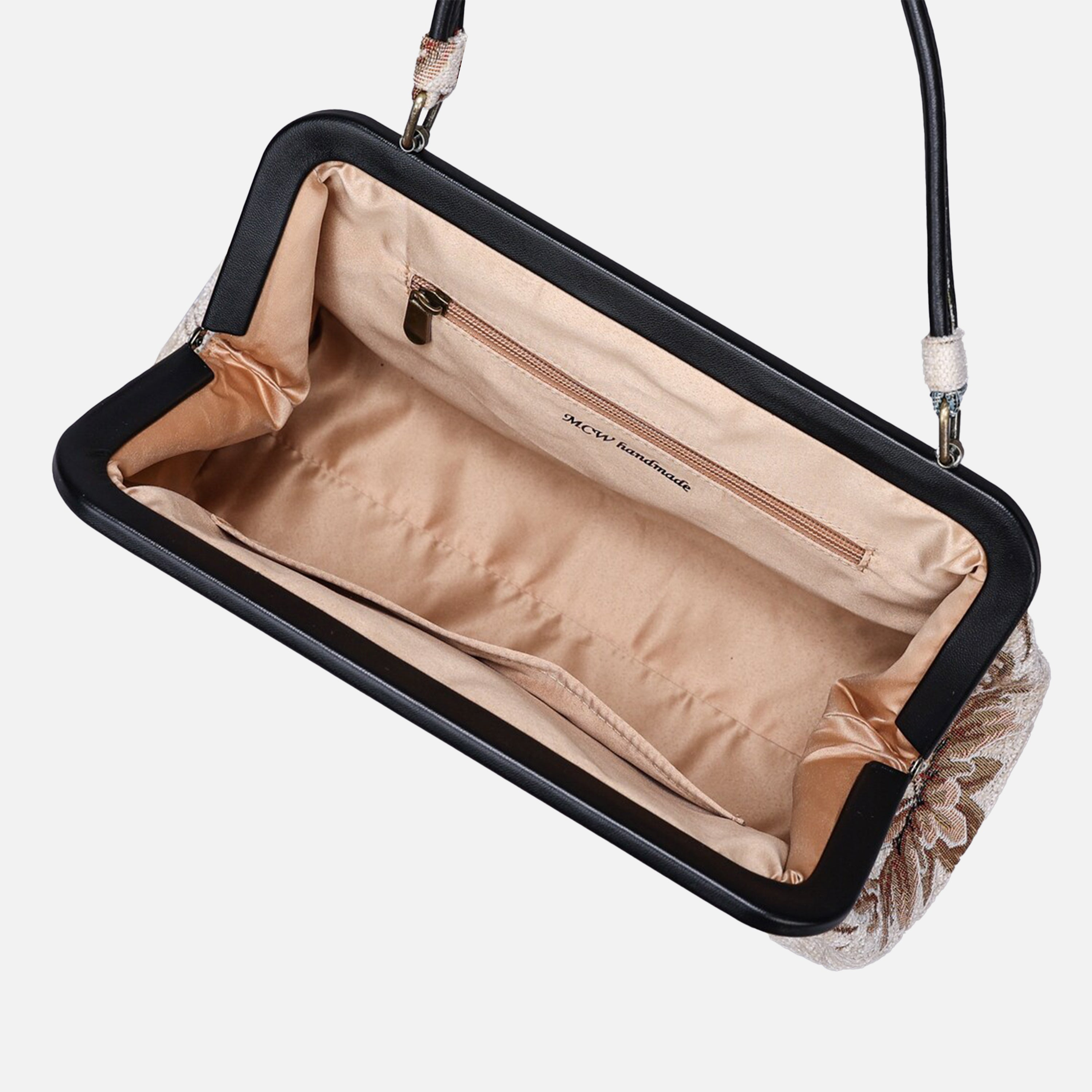 Floral Cream Top Handle Purse carpet bag MCW Handmade-4