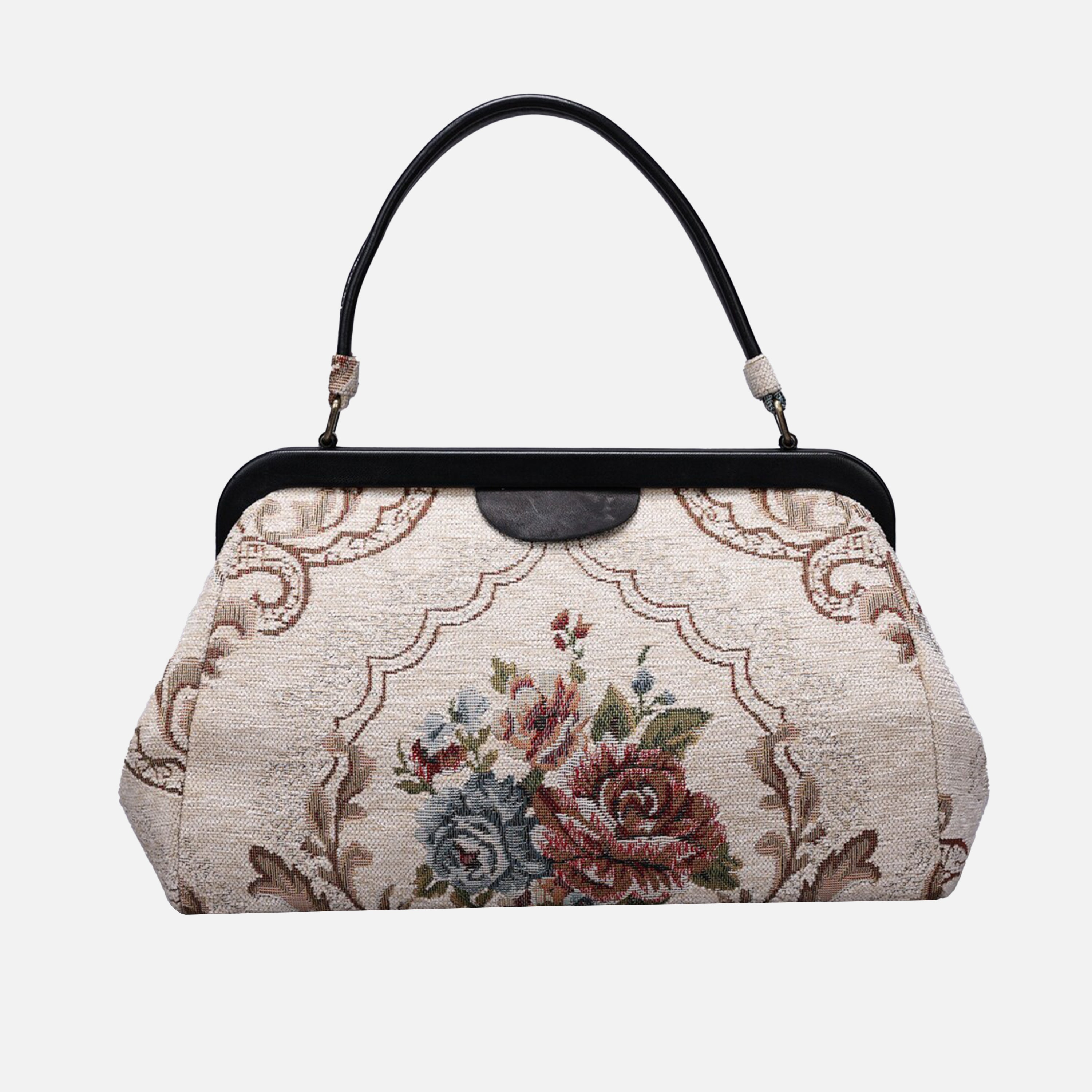 Floral Cream Top Handle Purse carpet bag MCW Handmade