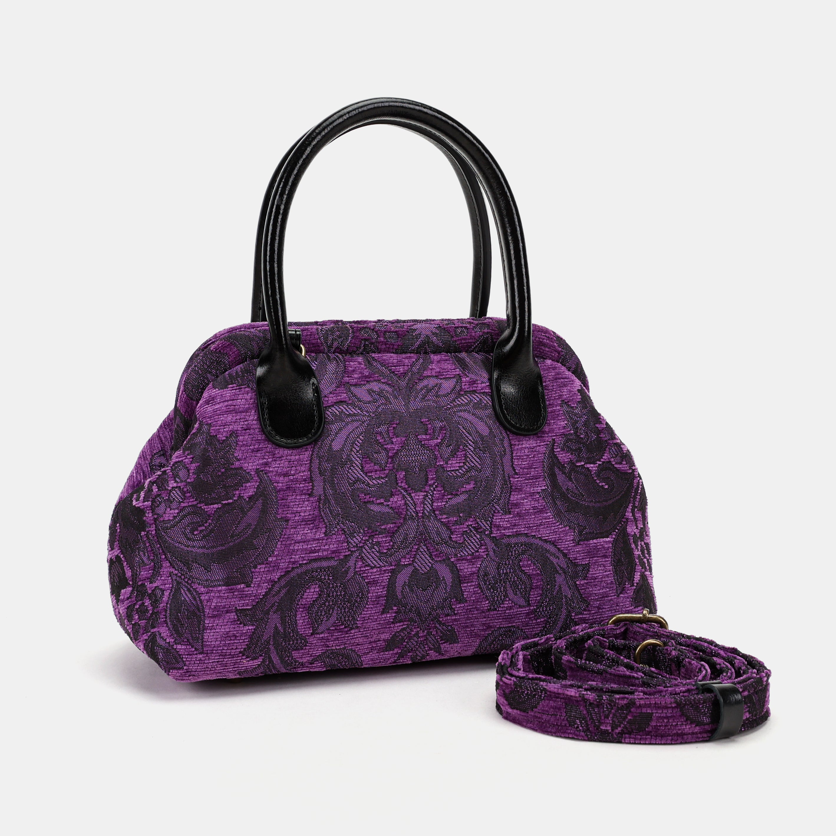 Victorian Blossom Purple Carpet Satchel Carpetbag of America with shoulder strap