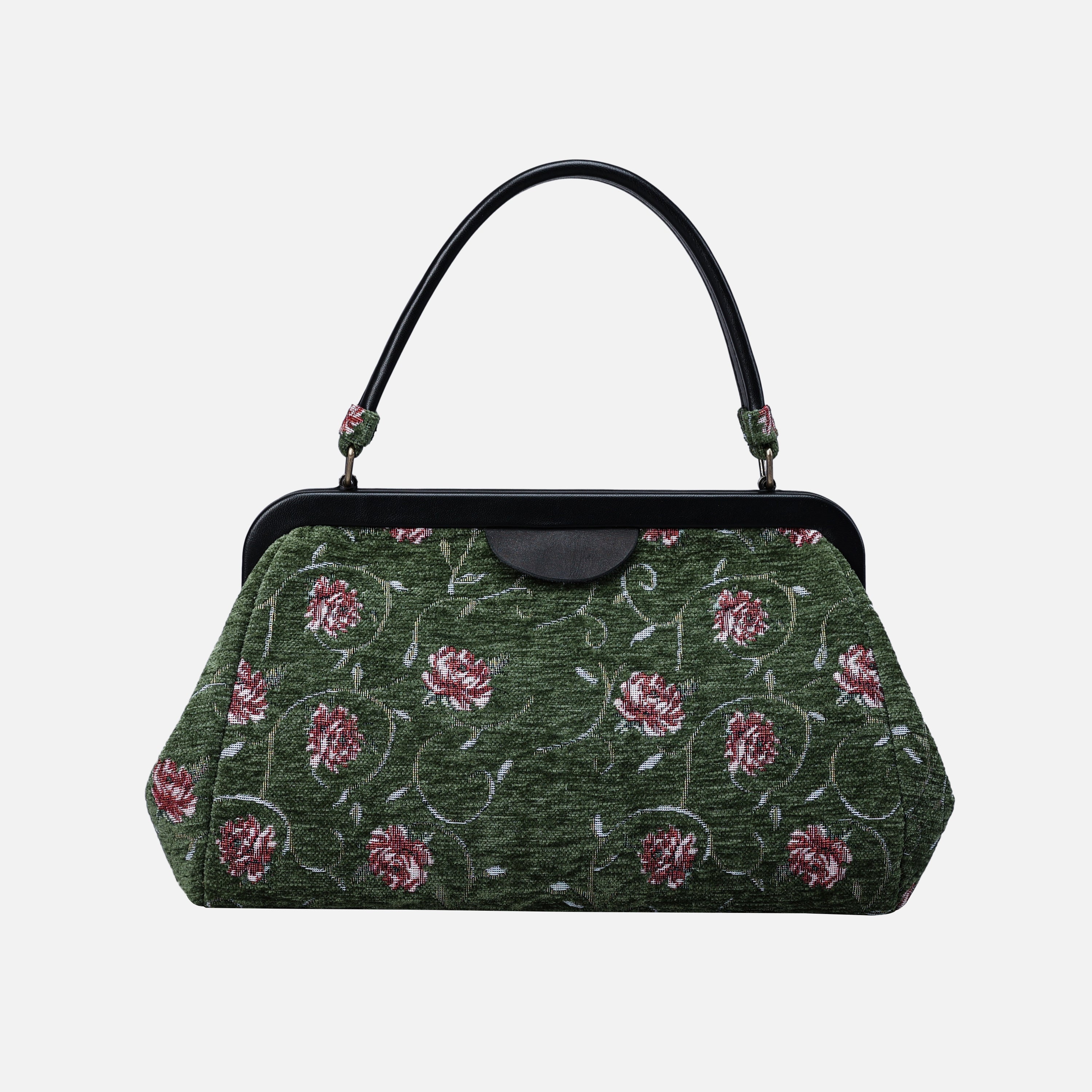 Climbing Rose Arugula Green Top Handle Purse carpet bag MCW Handmade