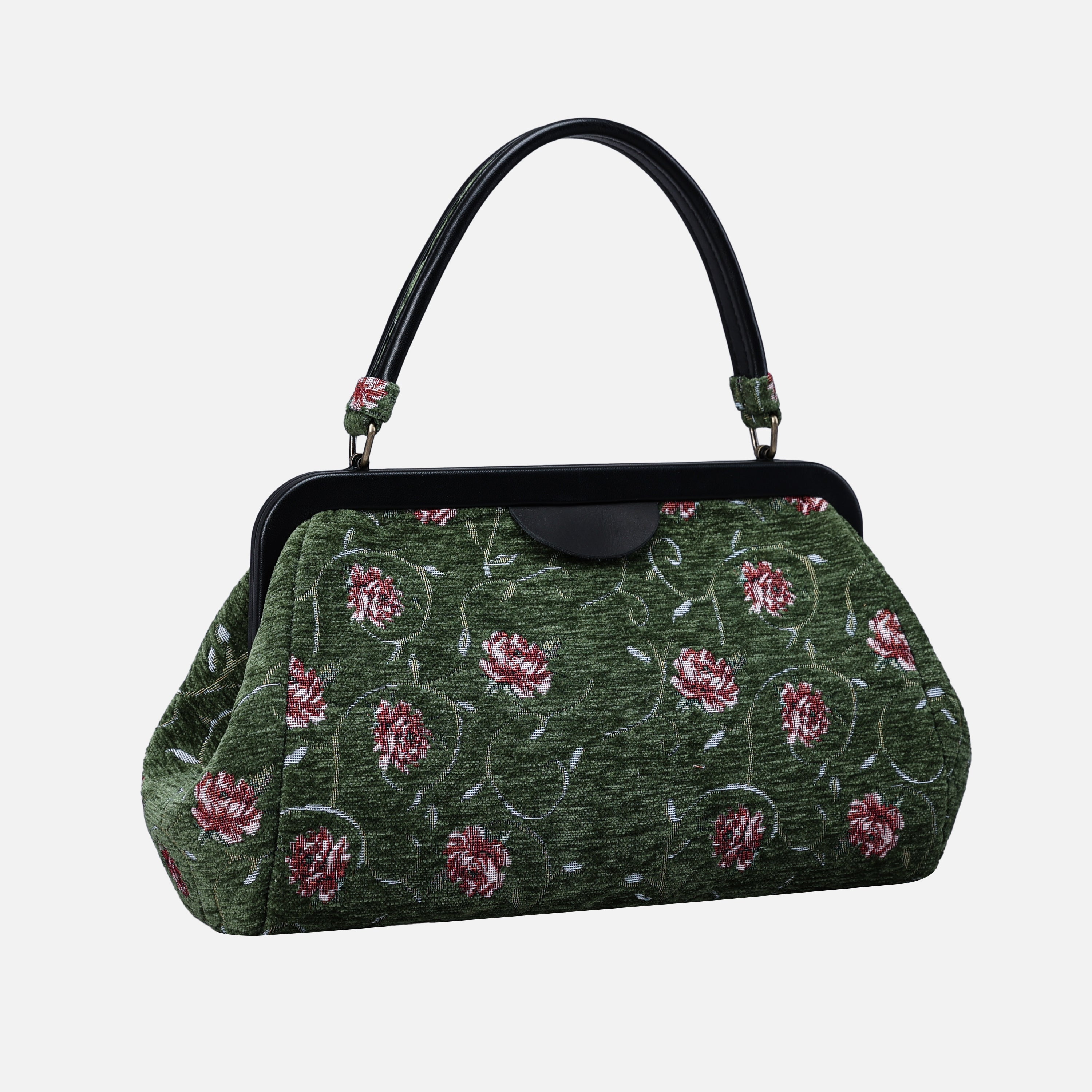 Climbing Rose Arugula Green Top Handle Purse carpet bag MCW Handmade-1