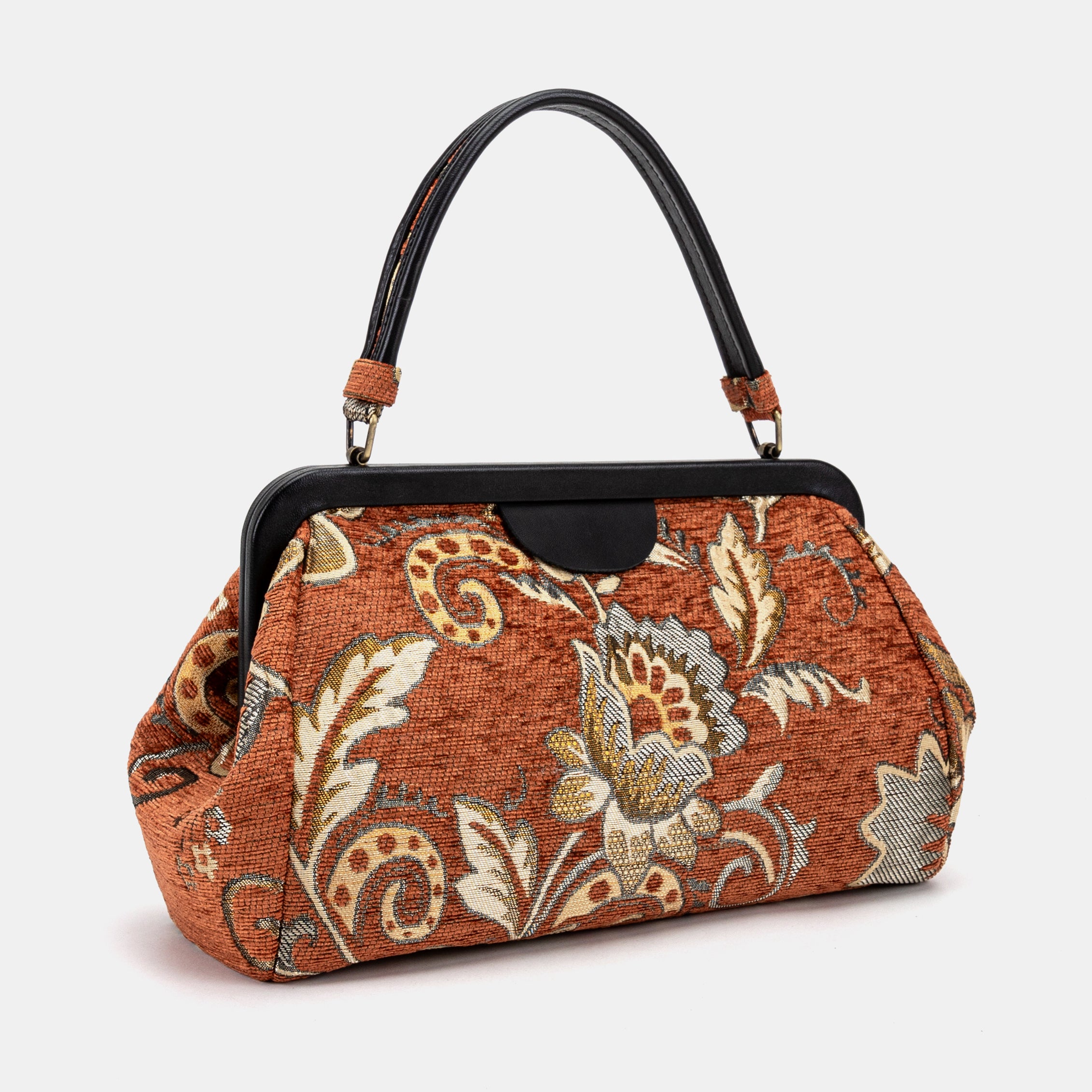 Floral Paisley Orange Top Handle Purse of America front side