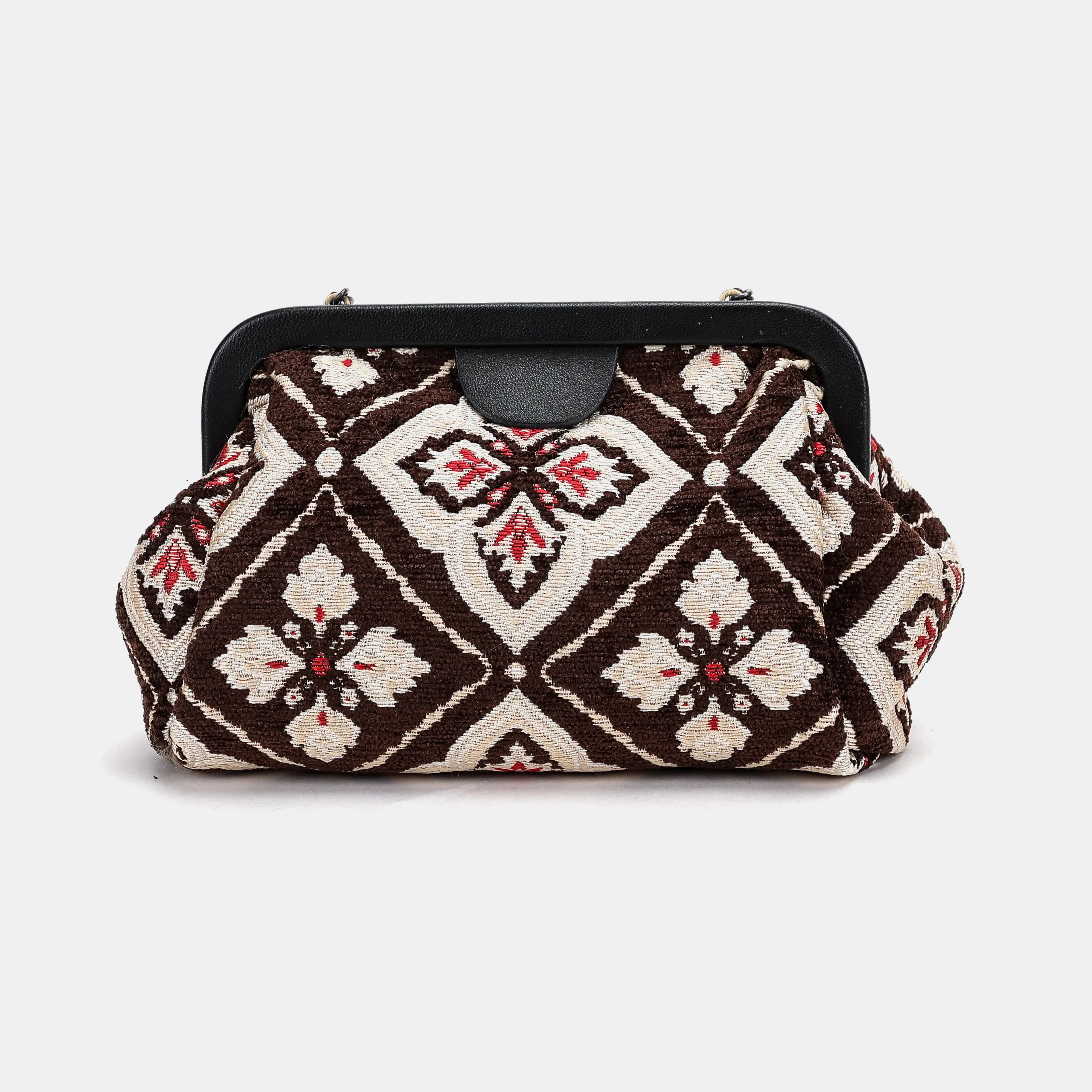 Ethnic Brown Evening Bag Clutch Carpetbag of America back