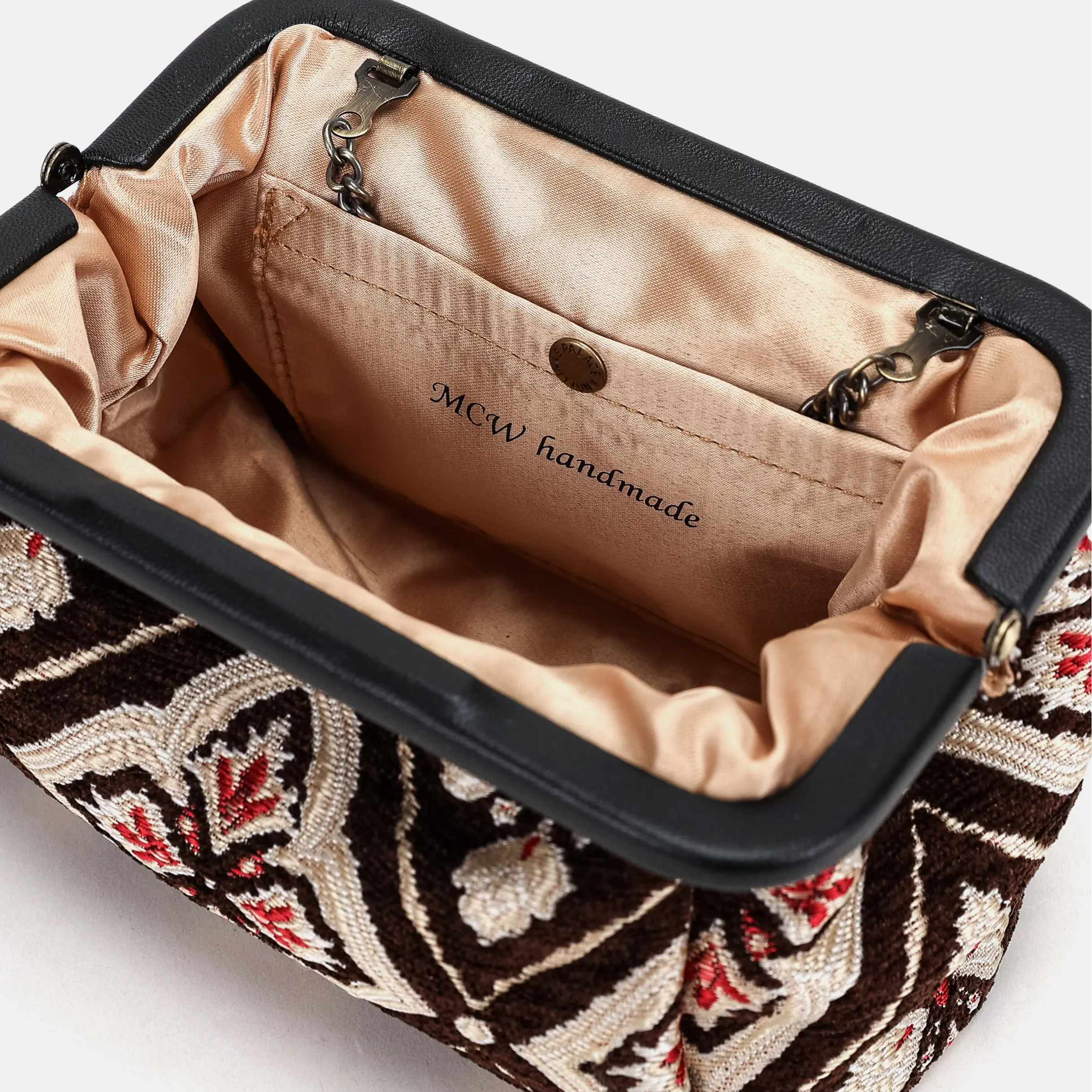 Ethnic Brown Evening Bag Clutch Carpetbag of America inside detail