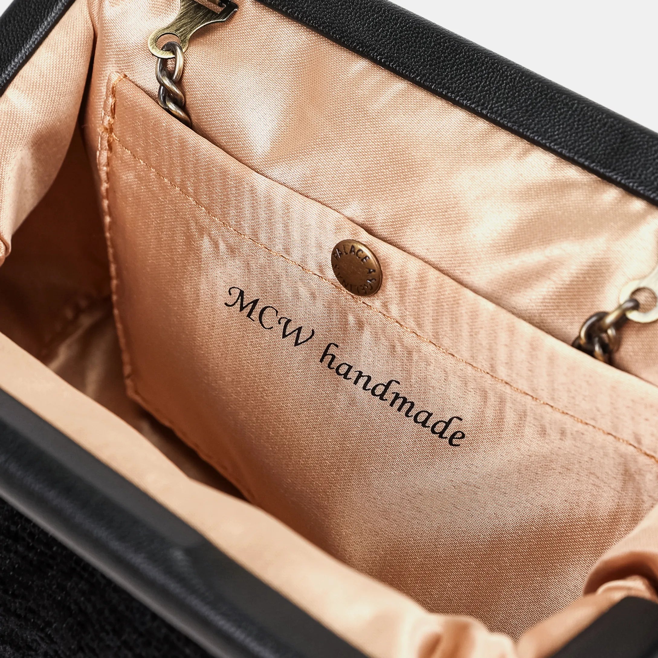Solid Black Evening Bag Clutch Carpetbag of America details