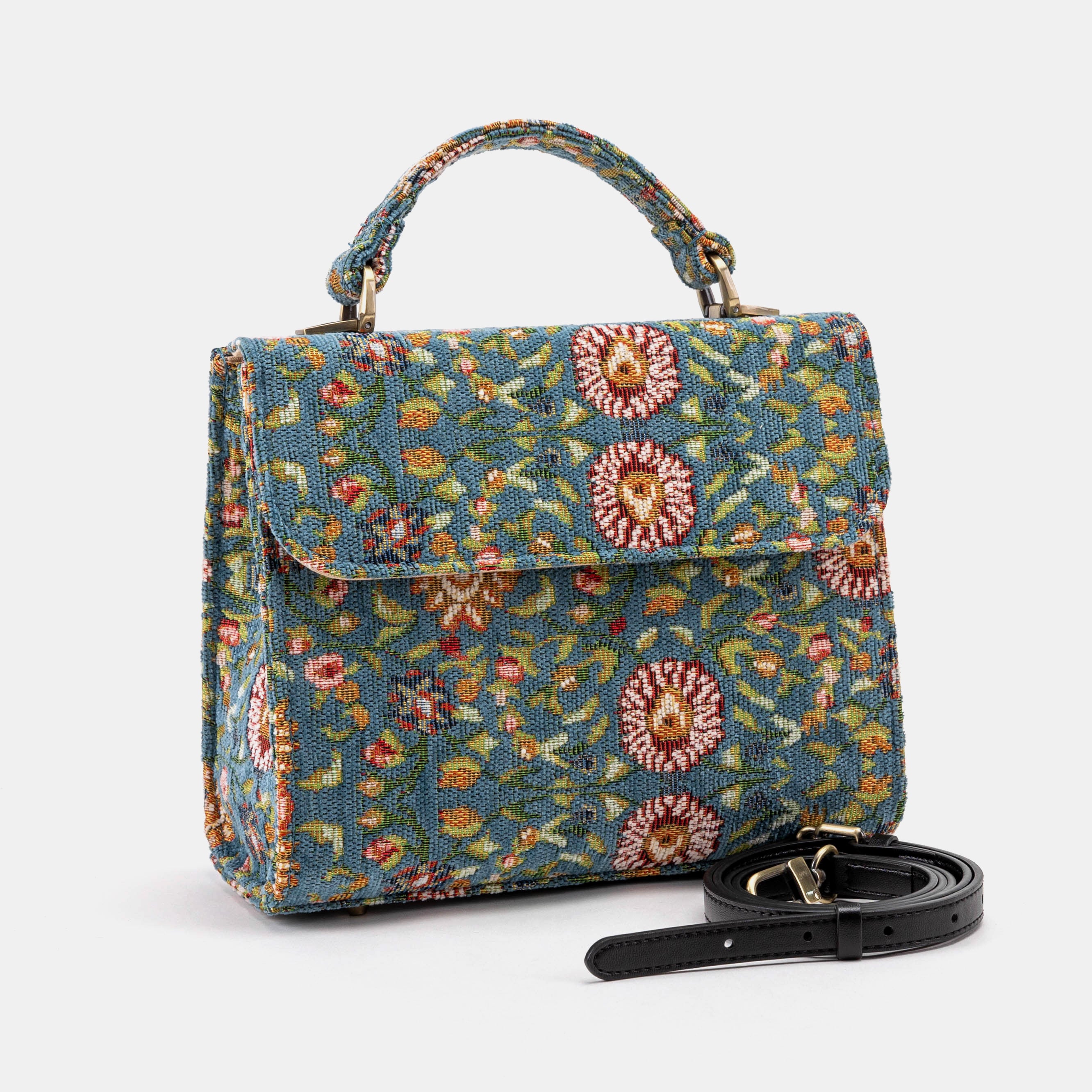 Oriental Blue Flap Satchel Carpetbag of America front side
