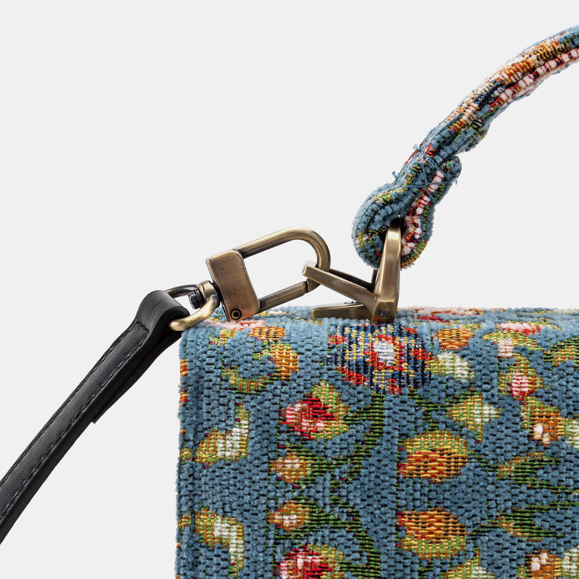 Oriental Blue Flap Satchel Carpetbag of America detail