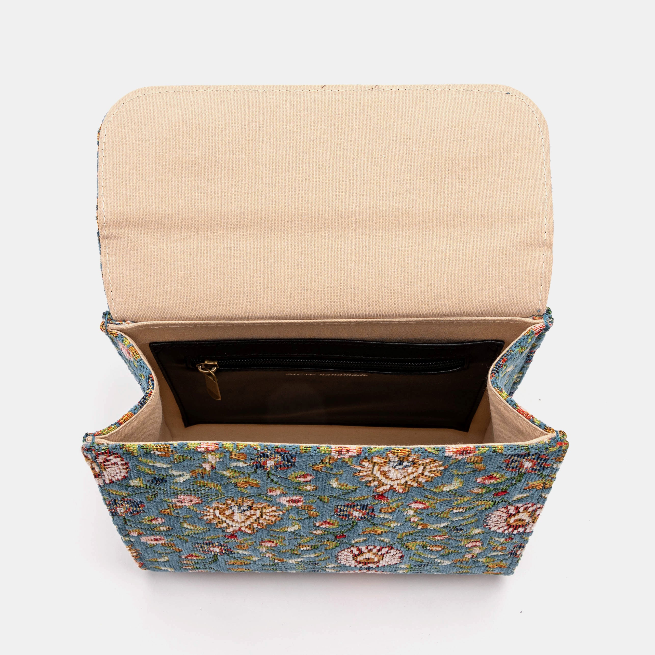 Oriental Blue Flap Satchel Carpetbag of America inside
