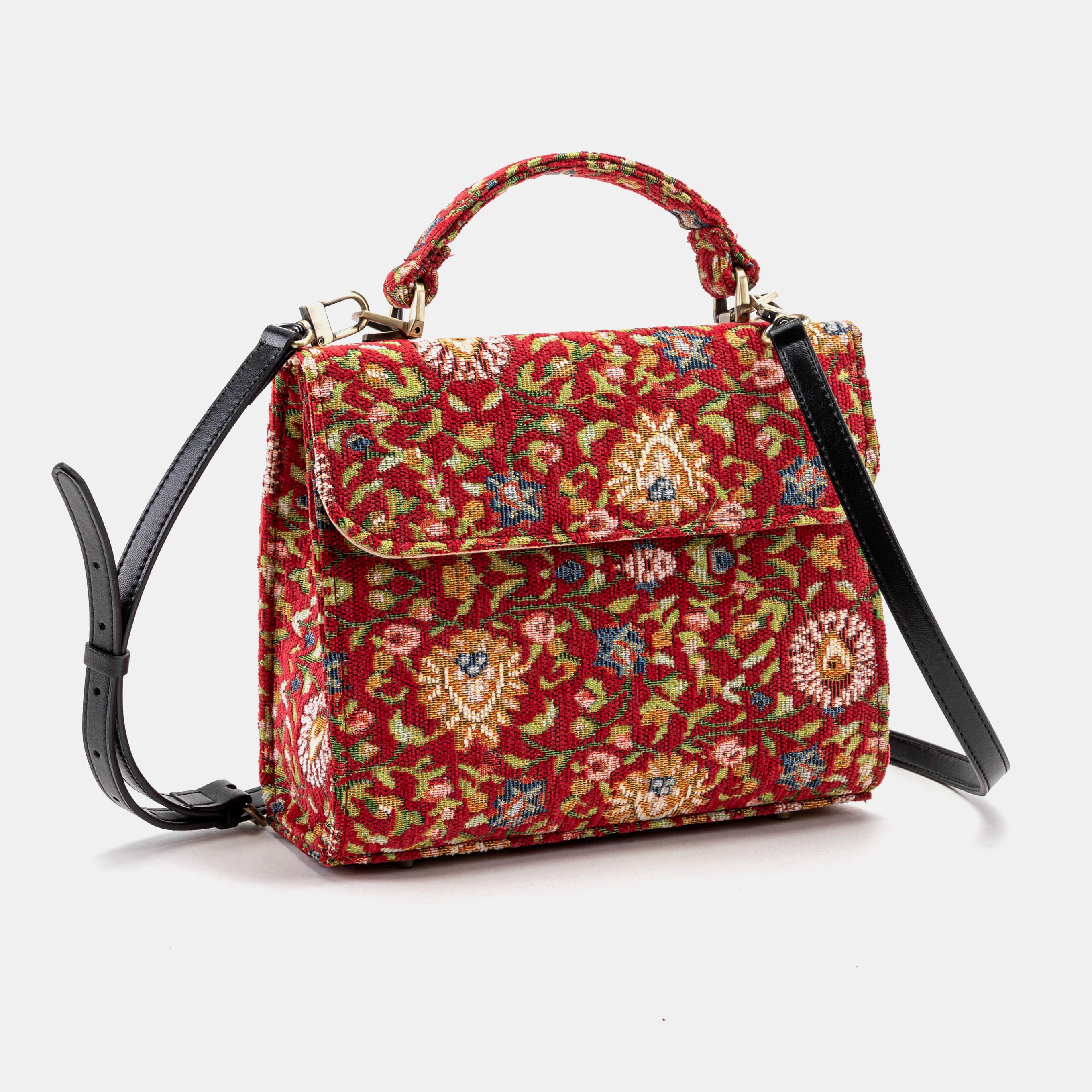Oriental Red Flap Satchel Carpetbag of America with shoulder strap