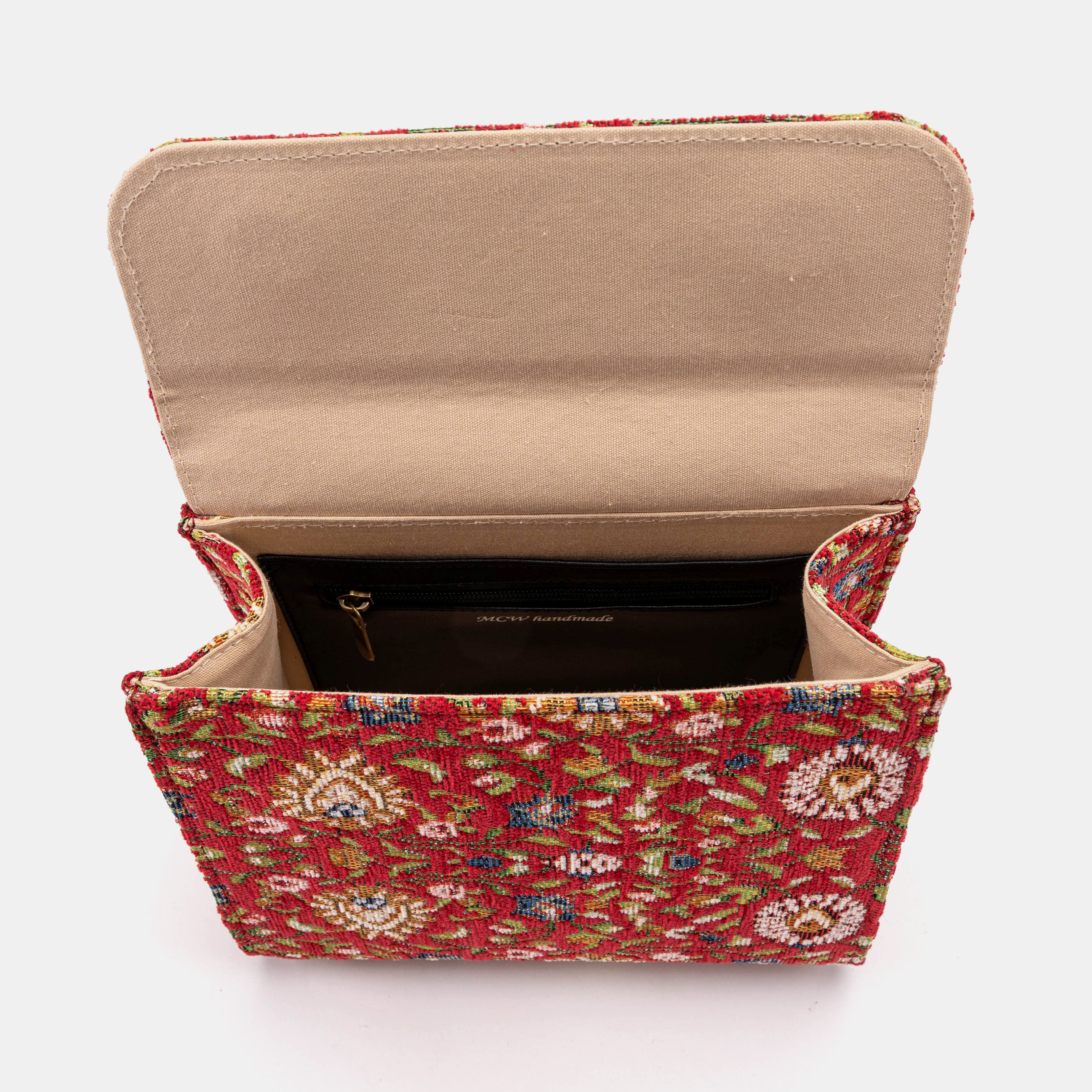 Oriental Red Flap Satchel Carpetbag of America inside