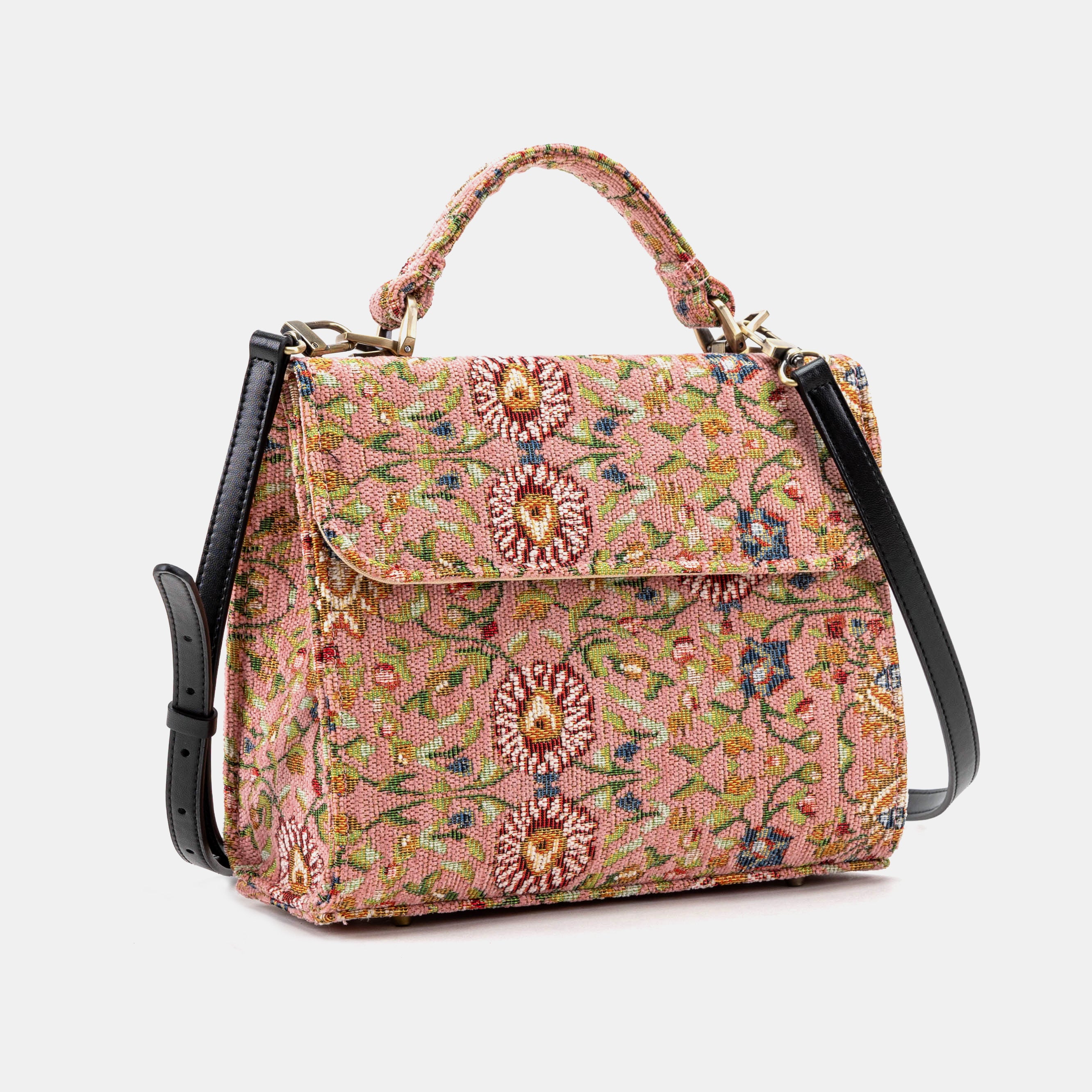 Oriental Pink Flap Satchel Carpetbag of America with shoulder strap