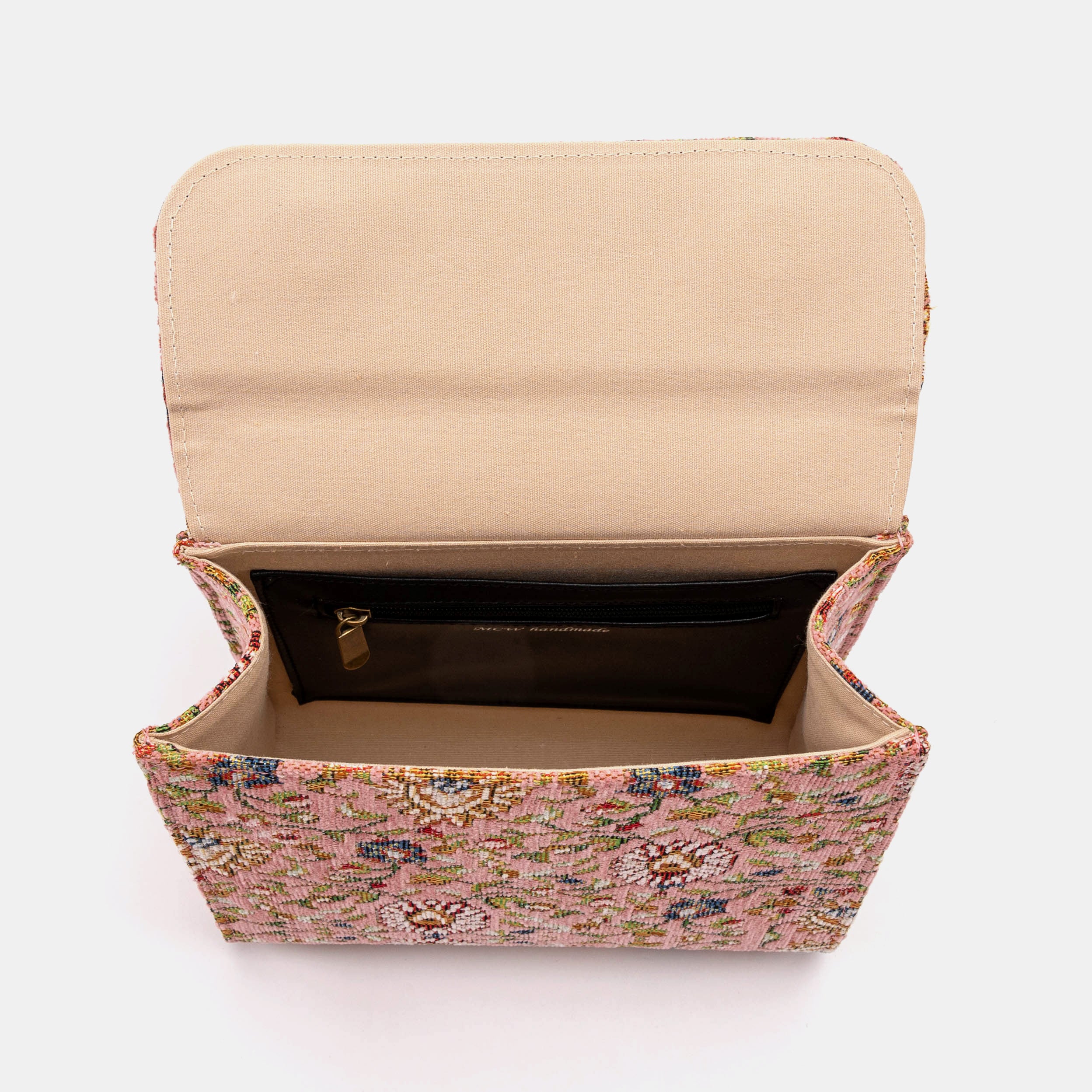Oriental Pink Flap Satchel Carpetbag of America inside