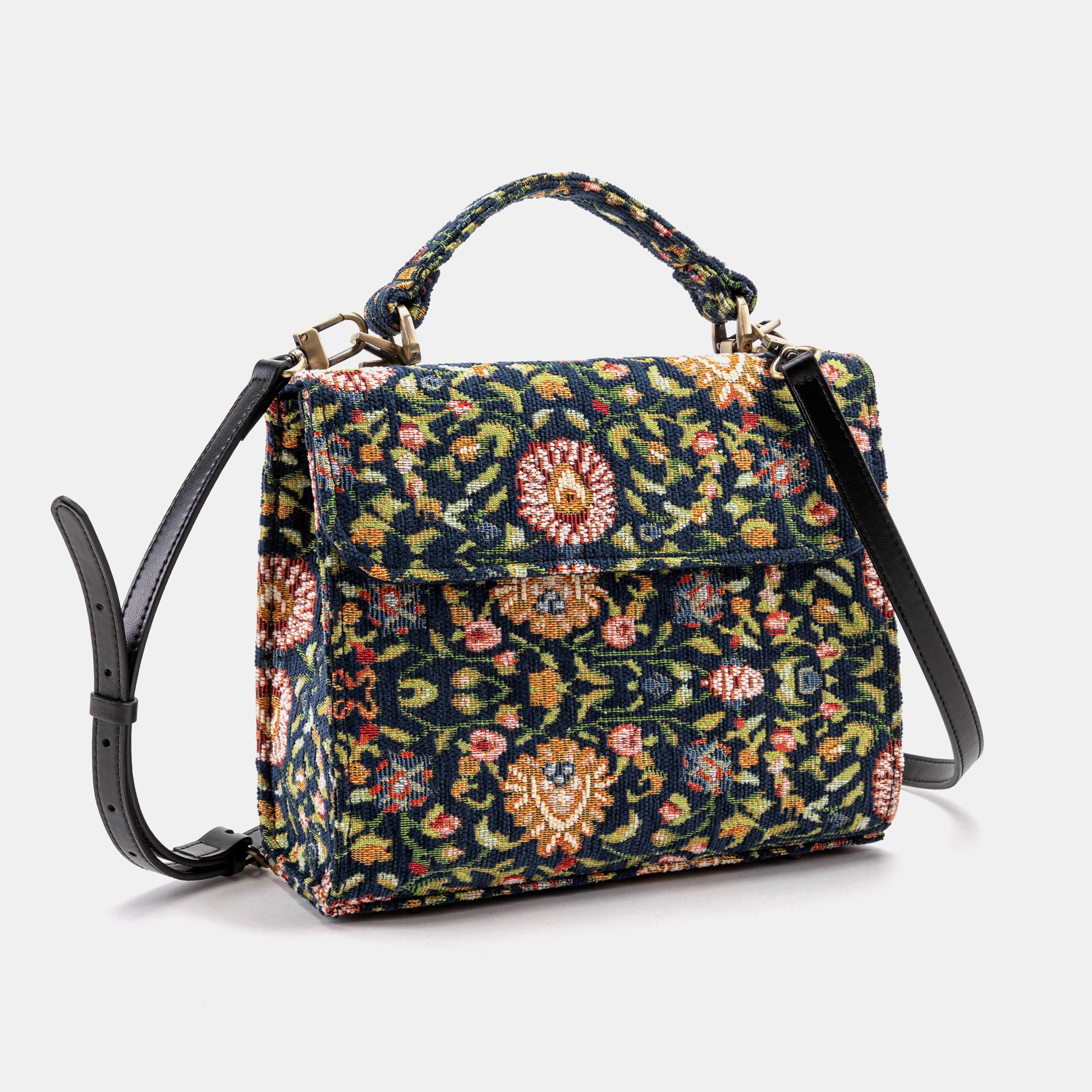 Oriental Navy Flap Satchel Carpetbag of America with shoulder strap