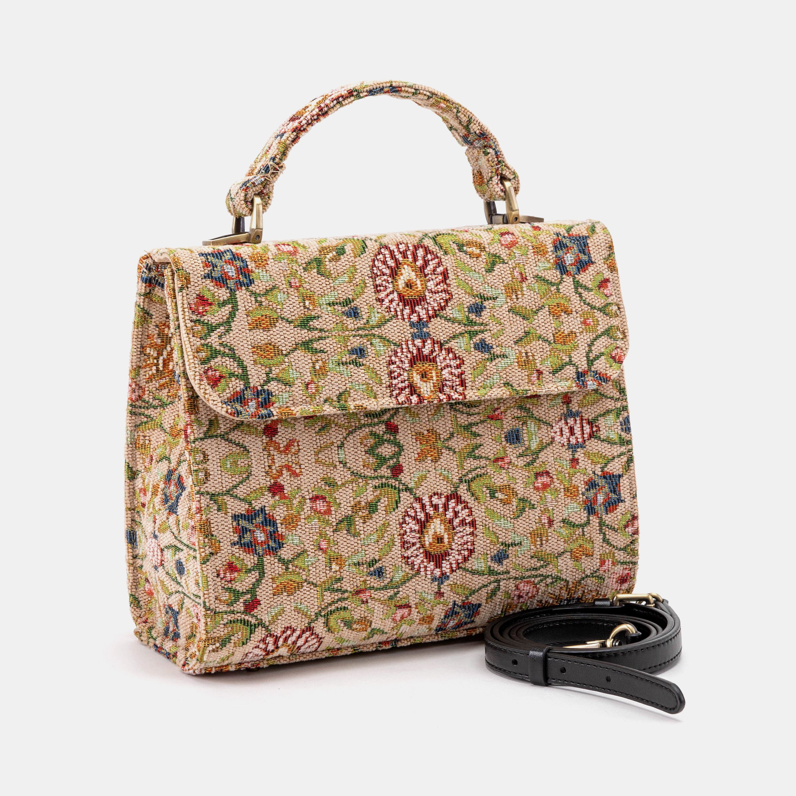 Oriental Beige Flap Satchel Carpetbag of America front side