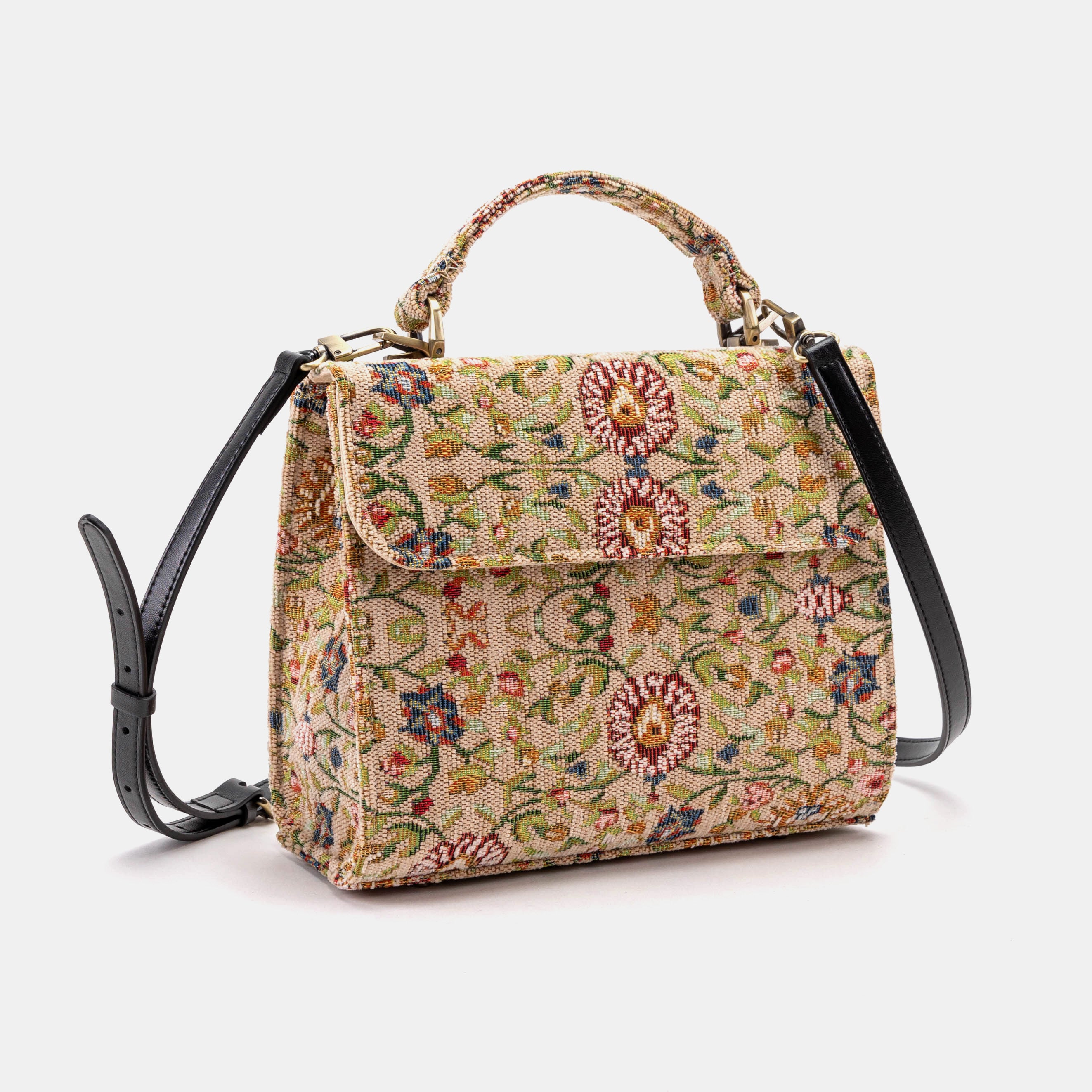 Oriental Beige Flap Satchel Carpetbag of America with shoulder strap