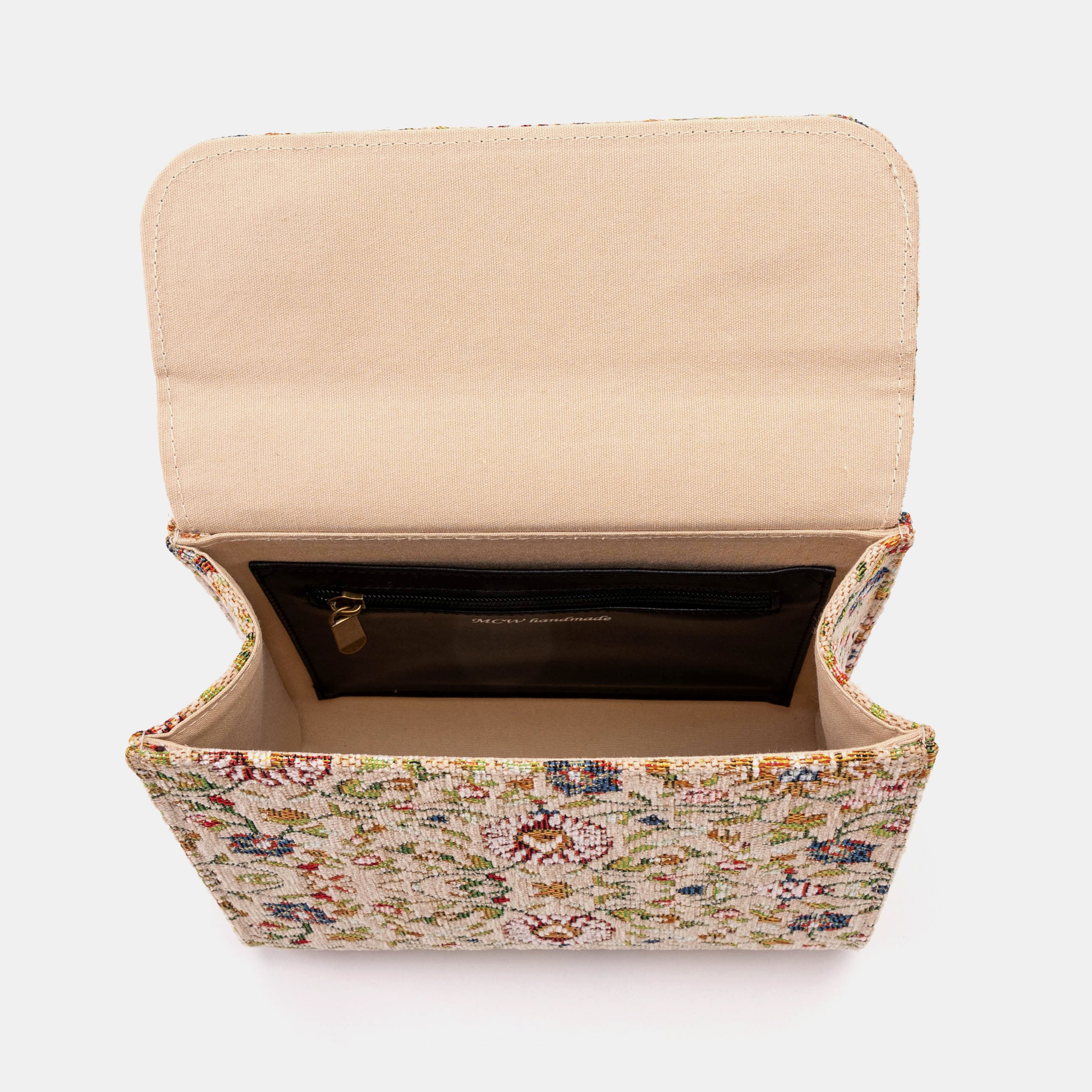 Oriental Beige Flap Satchel Carpetbag of America inside