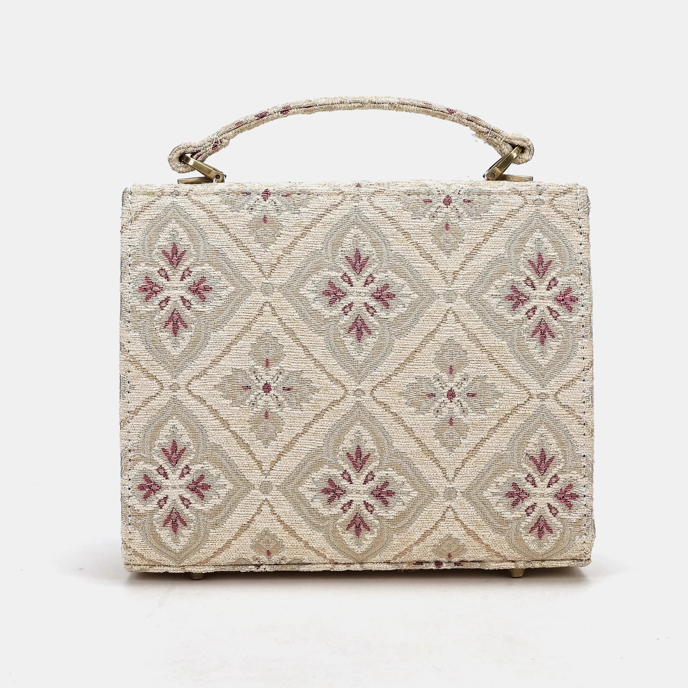 Ethnic Cream Flap Satchel Carpetbag of America back