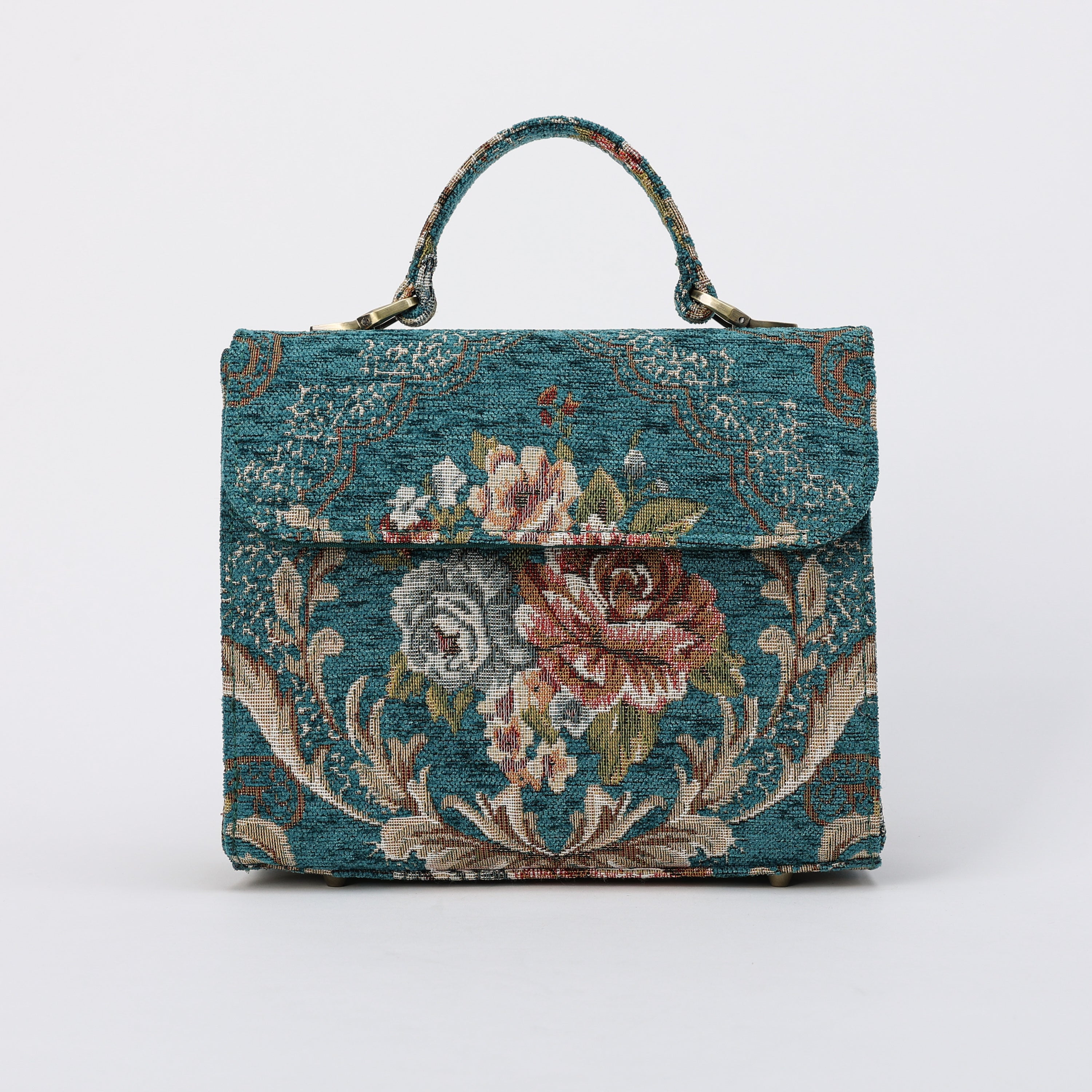 Floral Teal Flap Satchel carpet bag MCW Handmade