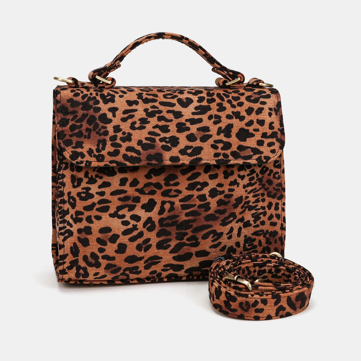 Leopard Classic Flap Satchel Carpetbag of America with shoulder strap