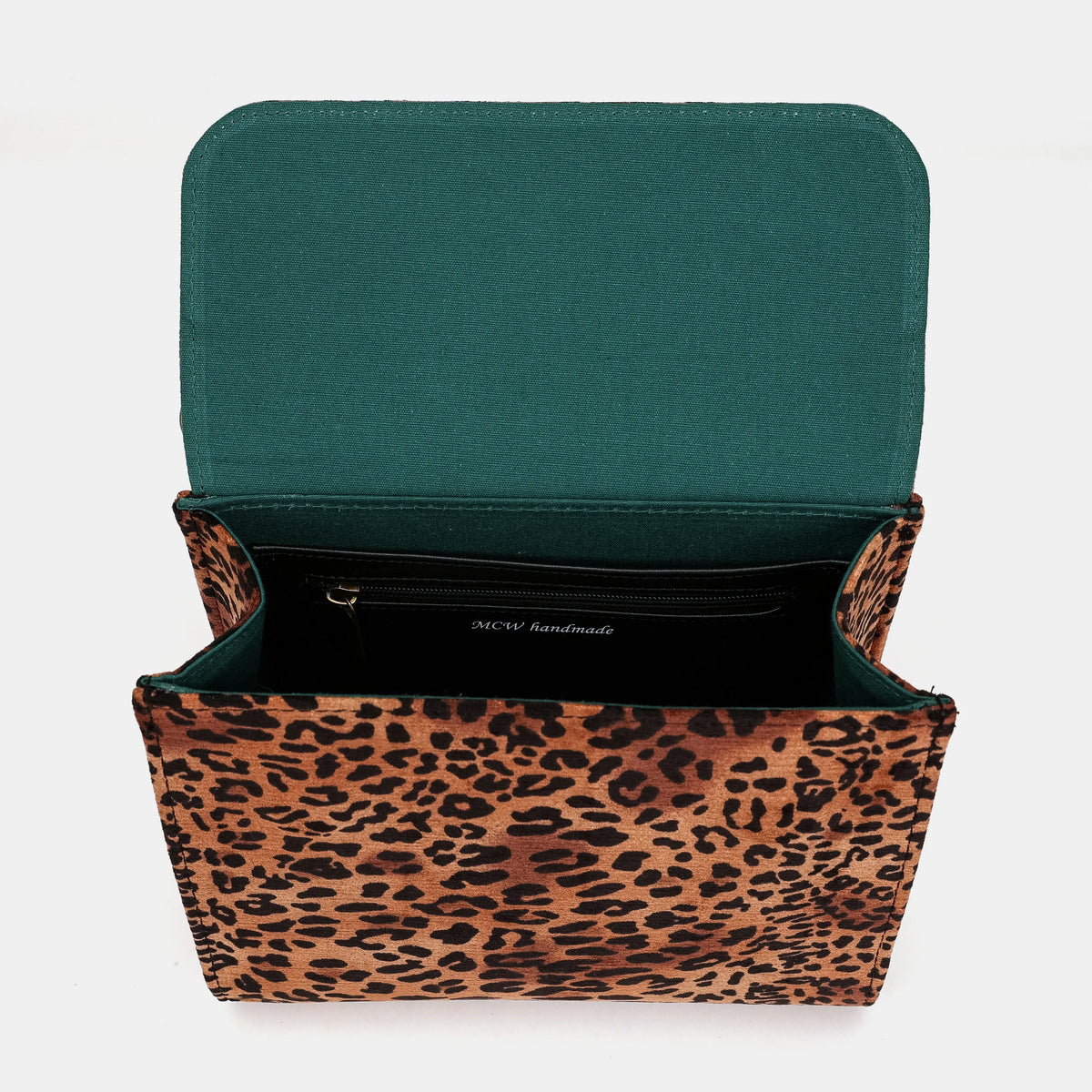 Leopard Classic Flap Satchel Carpetbag of America open