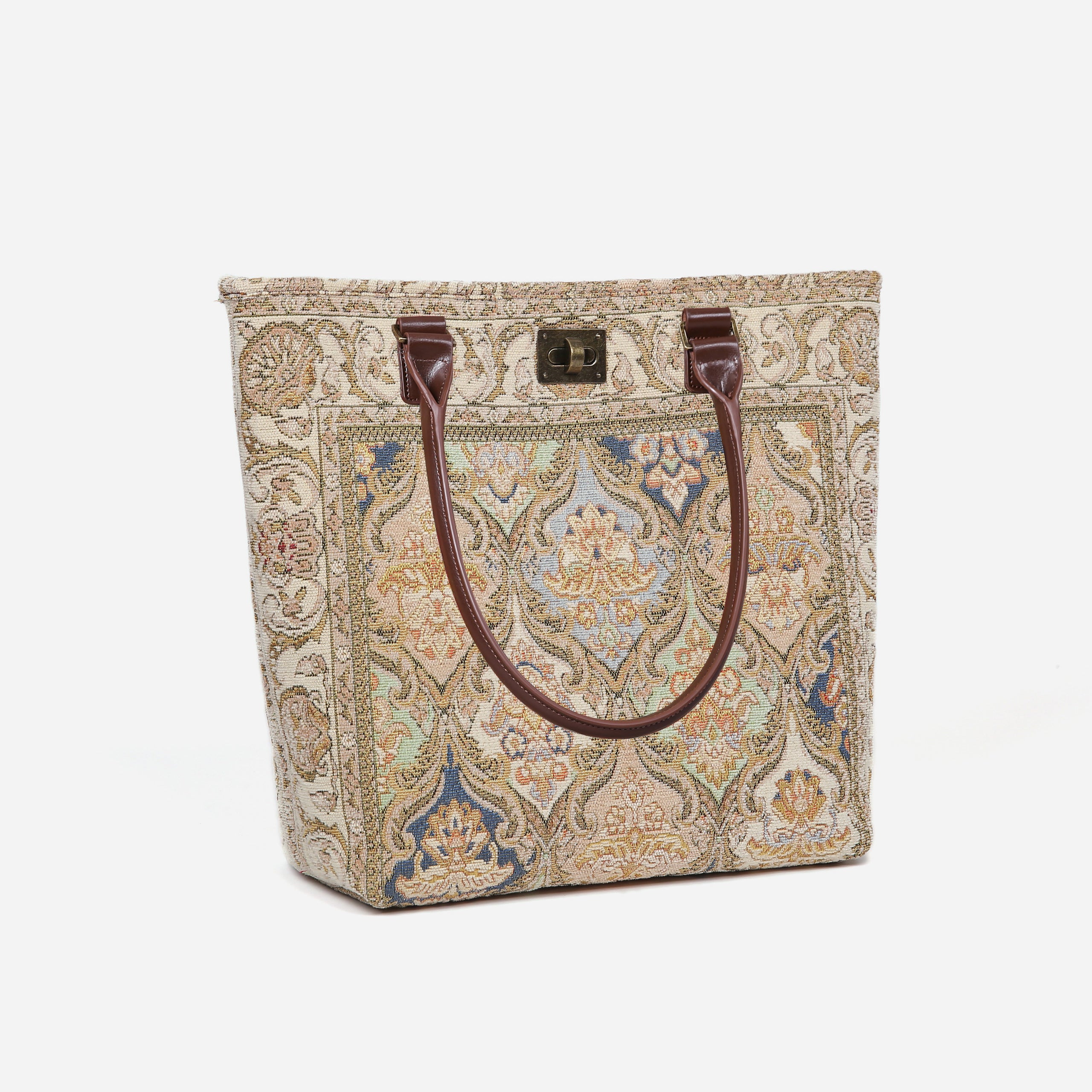 Golden Age Beige Carpet Tote Shopper Carpetbag of America handle down