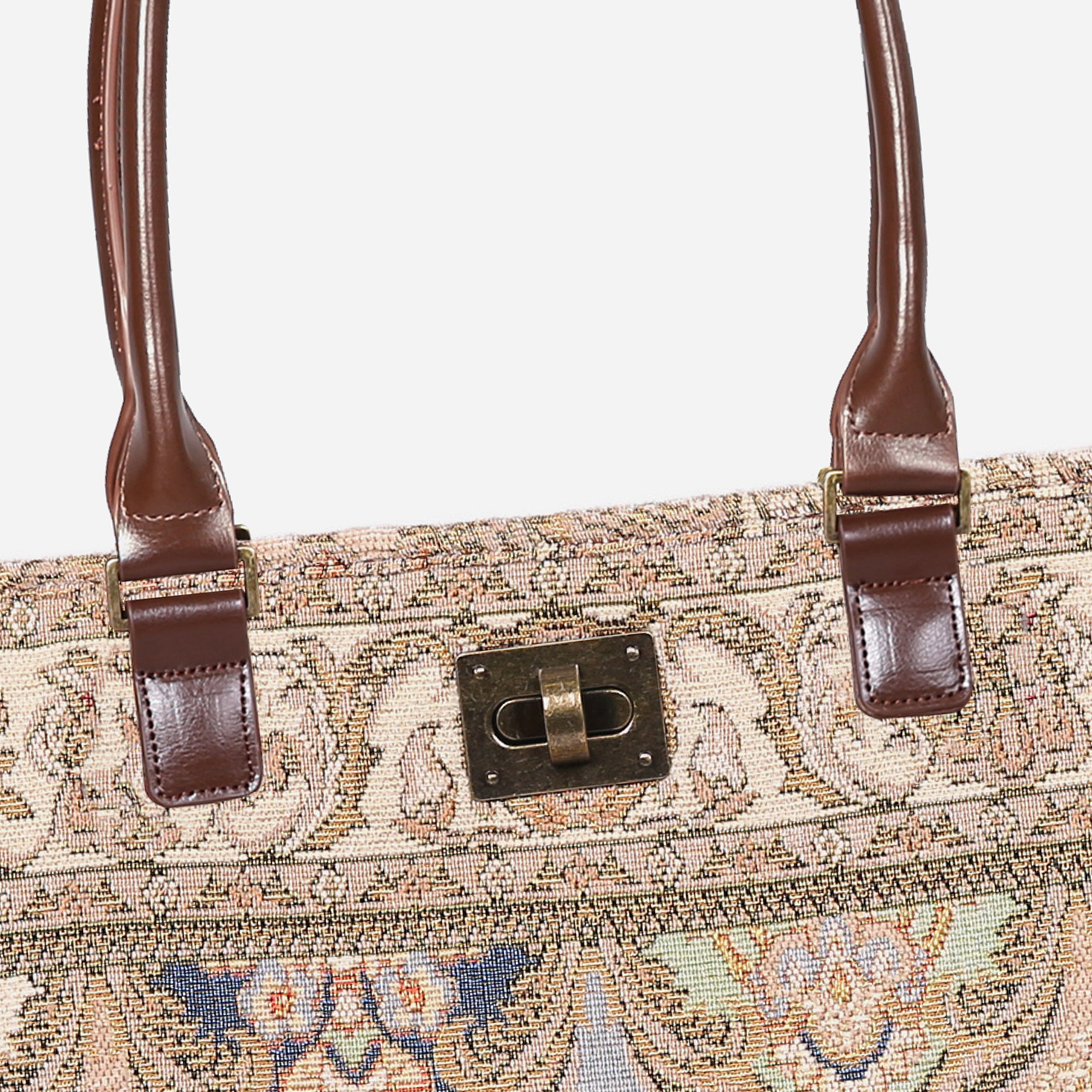 Golden Age Beige Carpet Tote Shopper Carpetbag of America closure