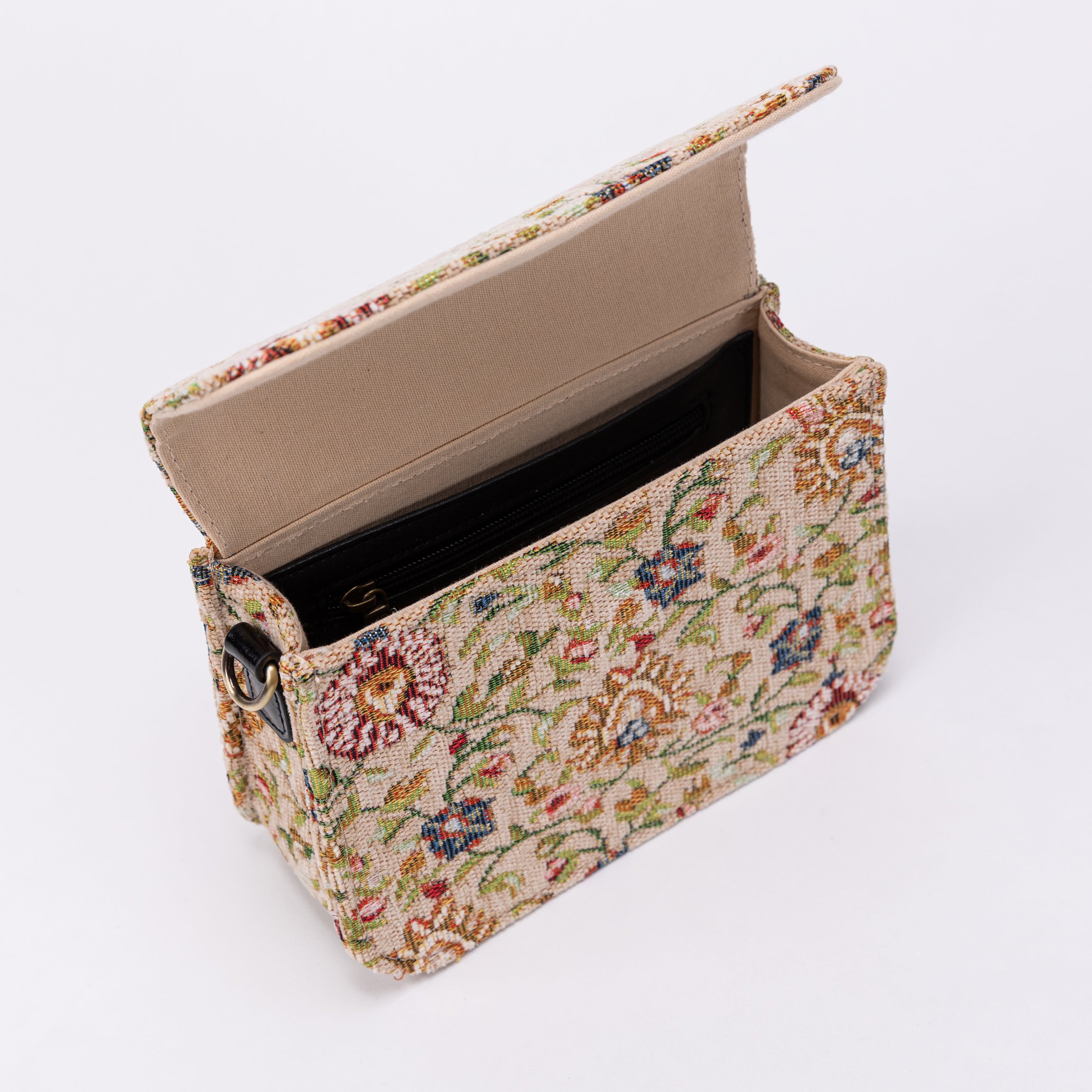 Oriental Beige Flap Crossbody Bag DIAGONALLY ABOVE