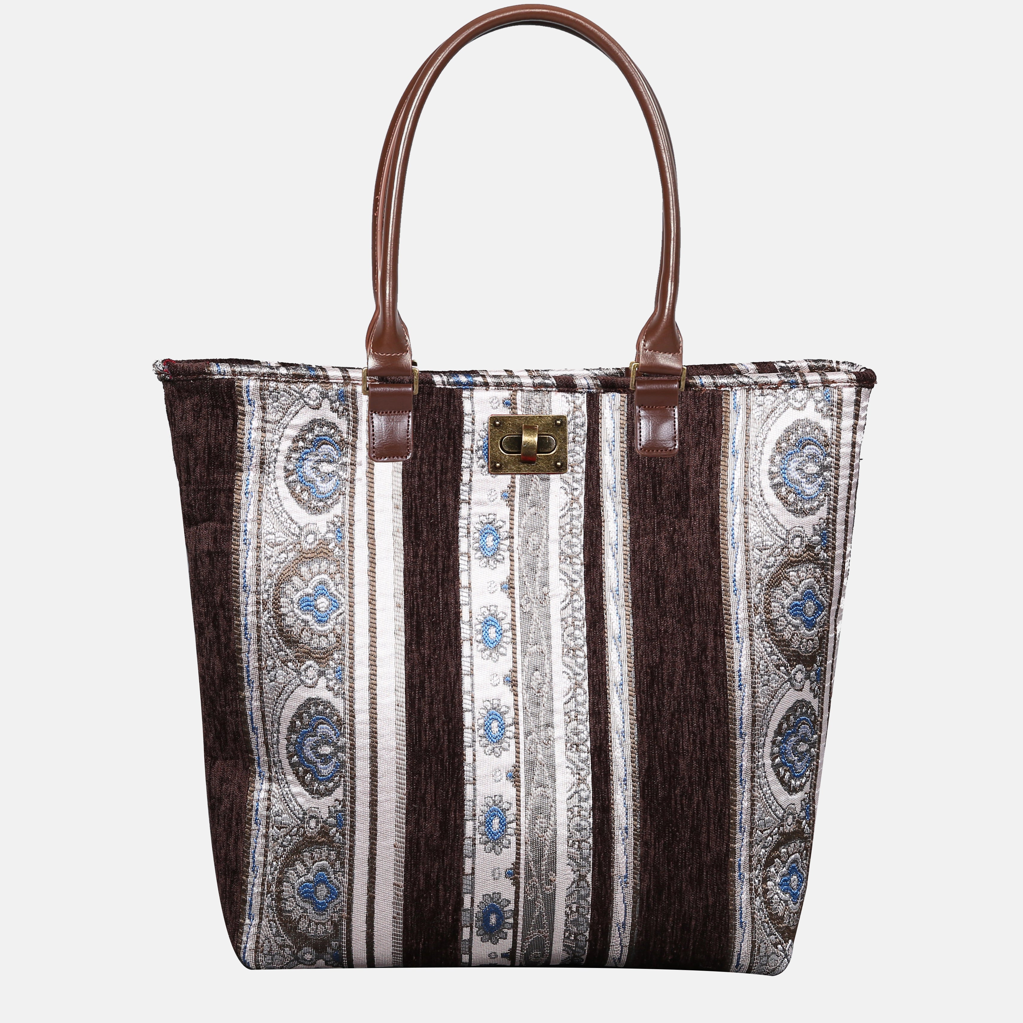 Ethnic Stripes Brown Carpet Tote Shopper