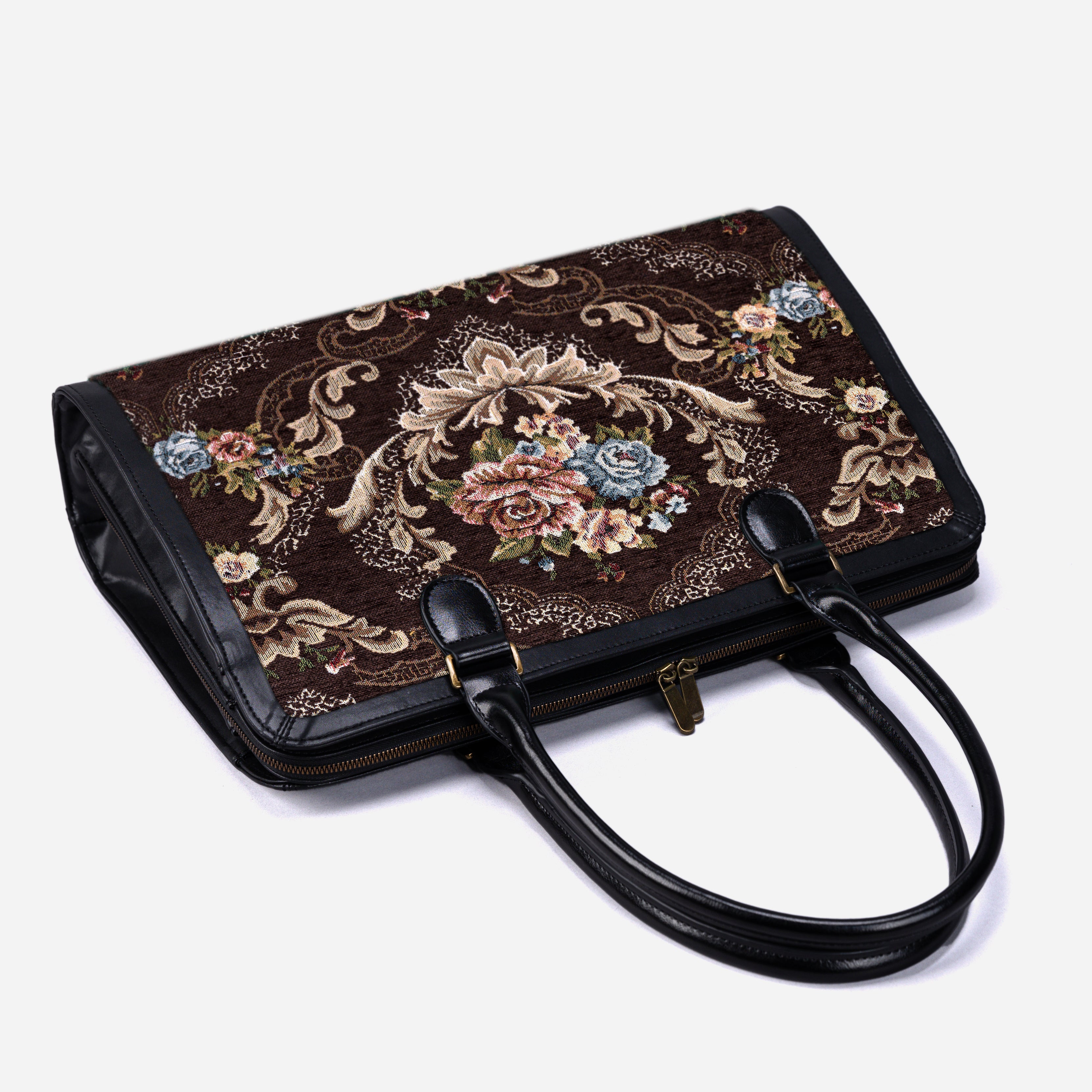 Floral Brown Business Tote lay flat