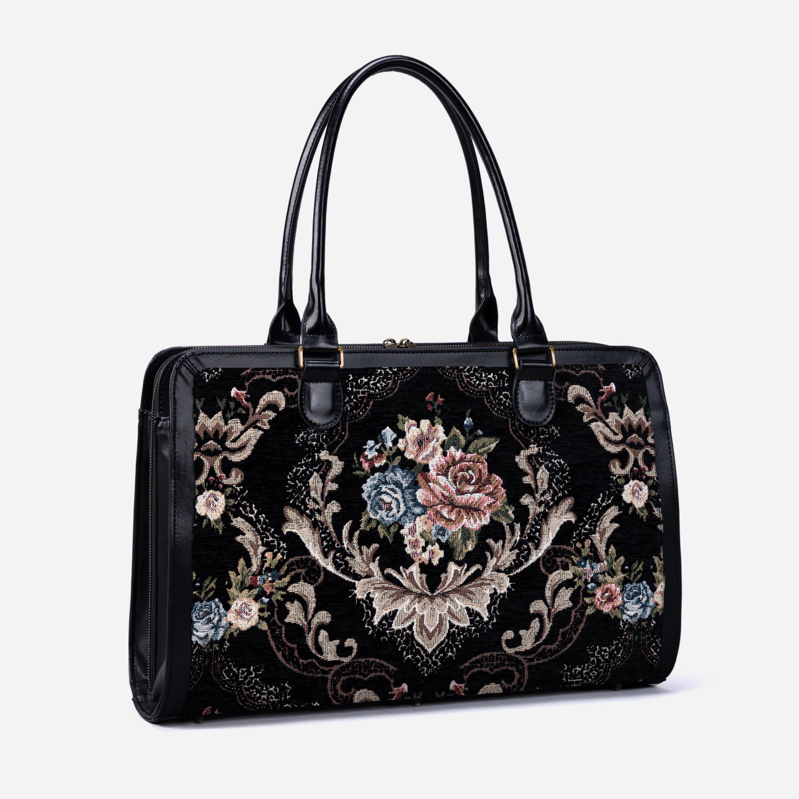 Floral Black Business Tote side front