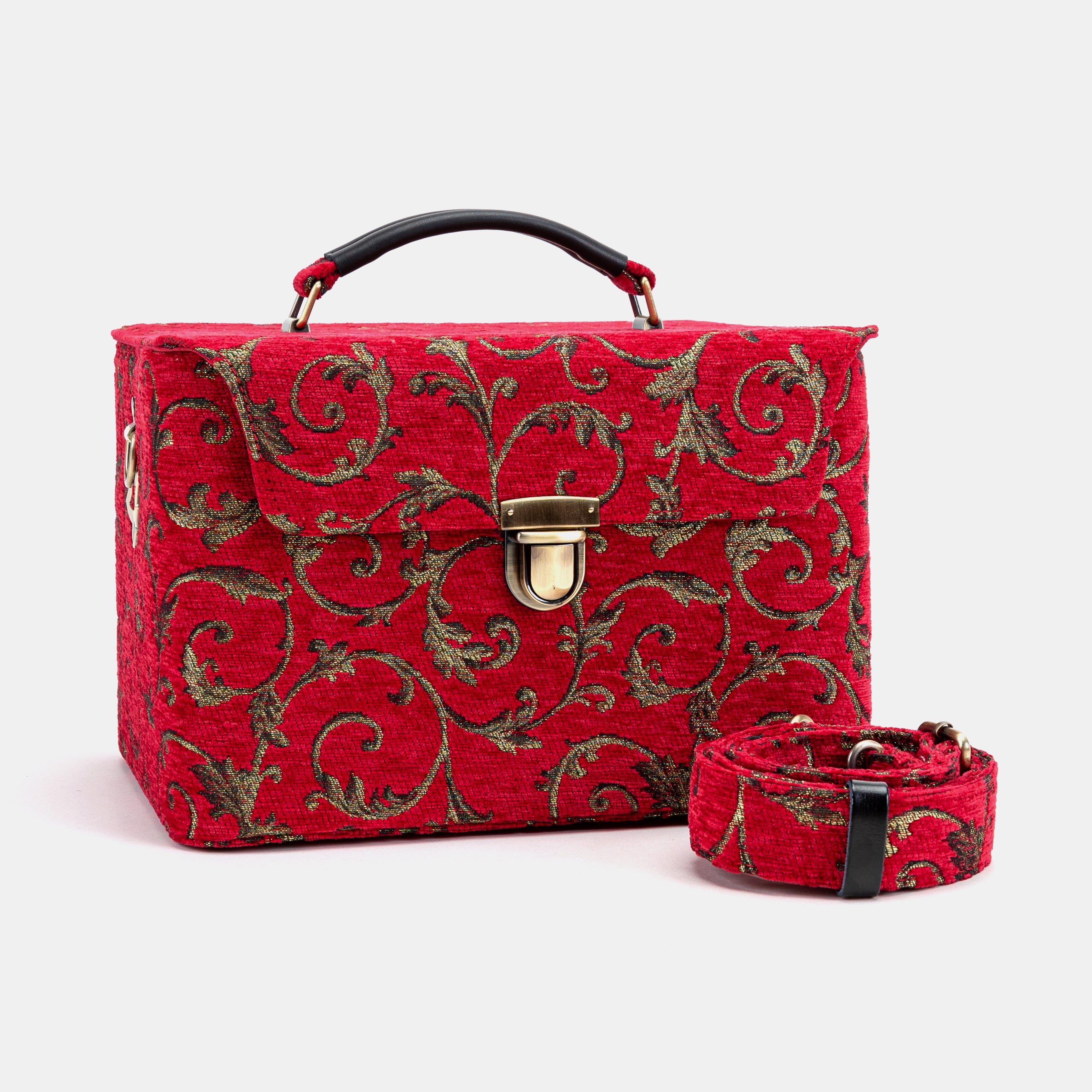 Vintage Scroll Red Josephine Large Train Case of America with shoulder strap