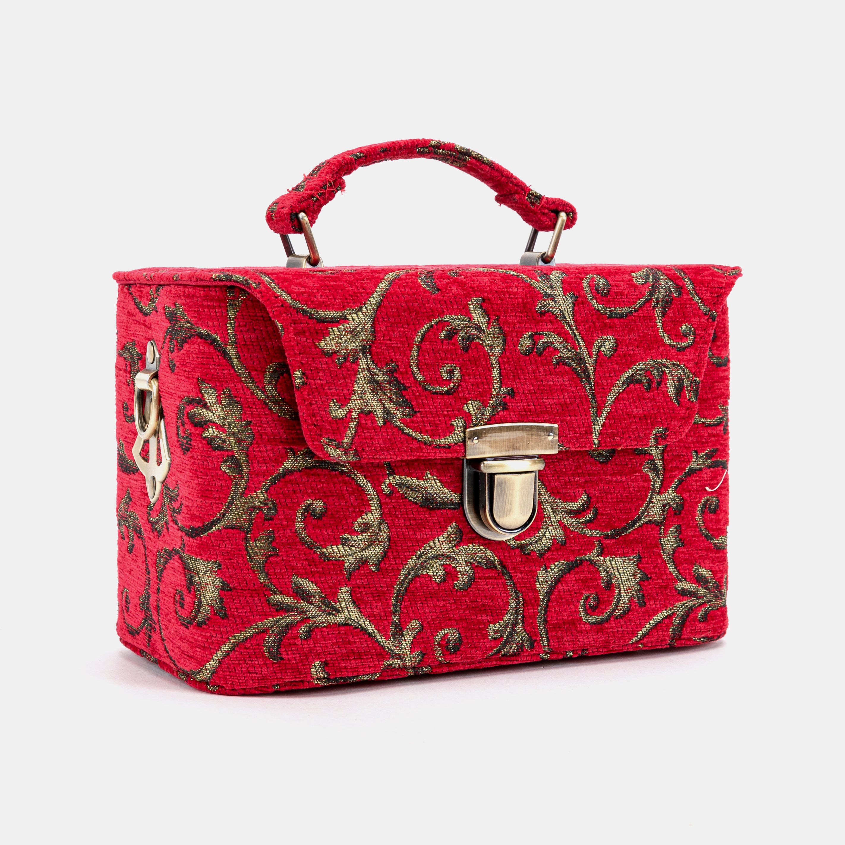 Vintage Scroll Red Clara Medium Train Case Purse of America front side