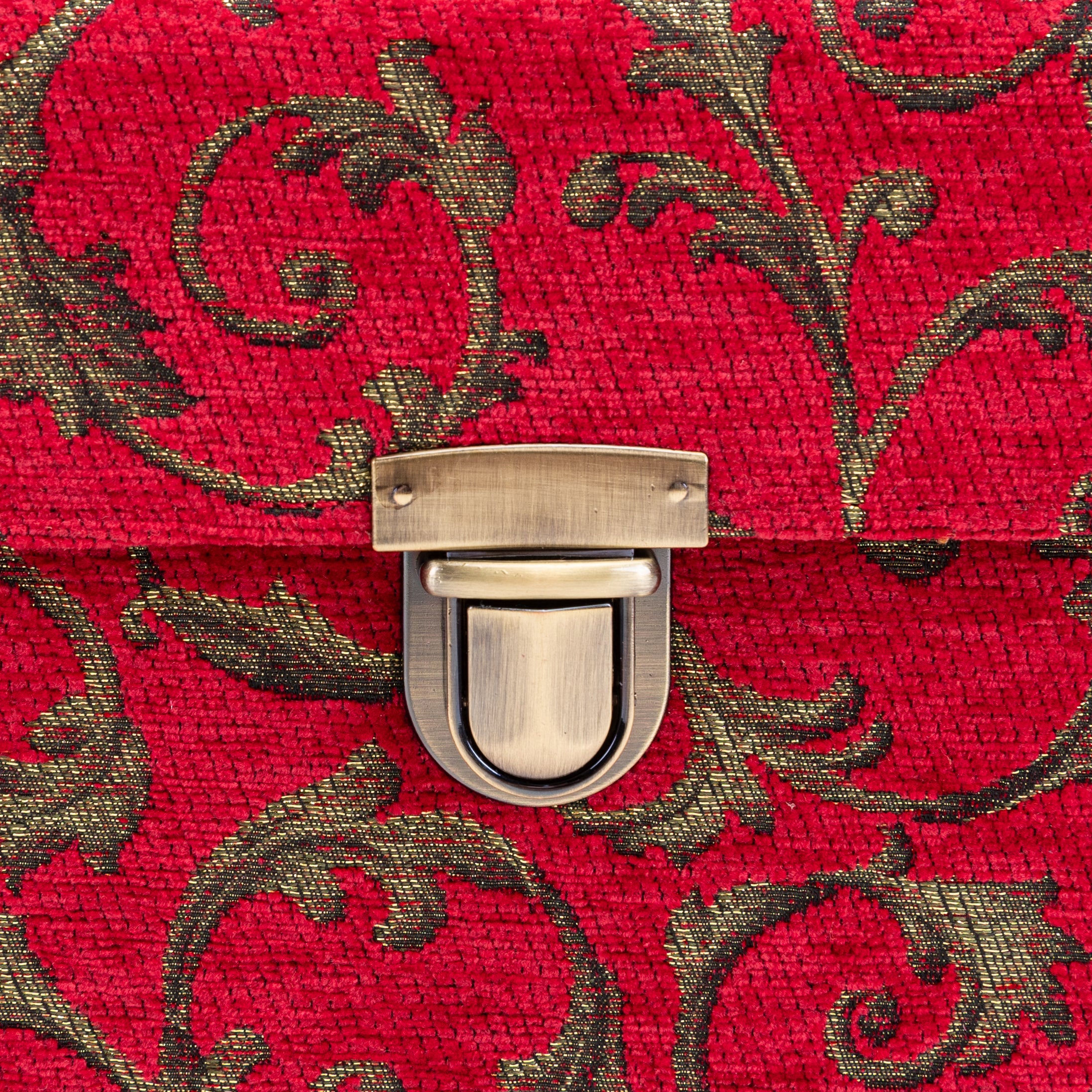 Vintage Scroll Red Clara Medium Train Case Purse of America tuck lock