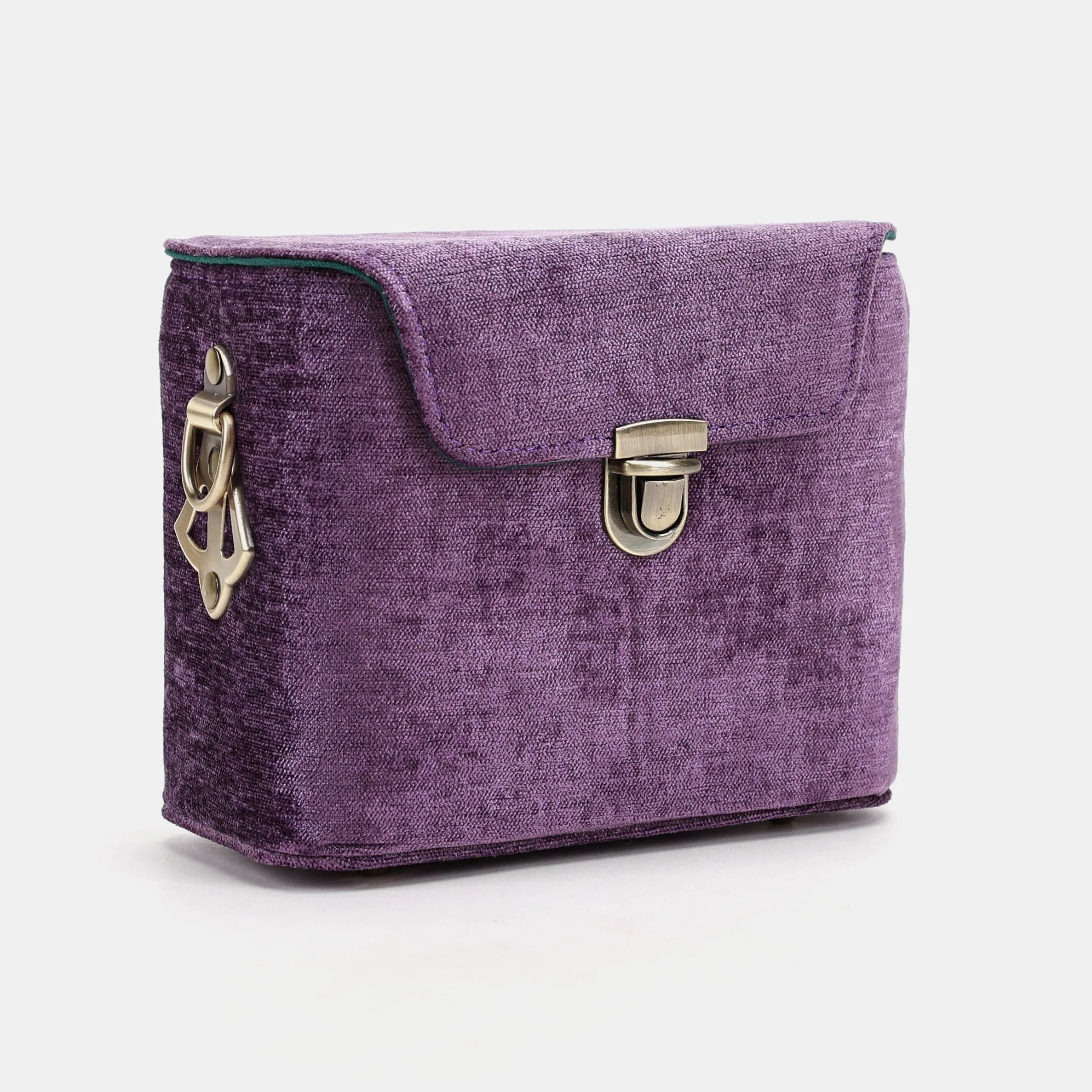 Solid Purple Emma Small Train Case Crossbody of America front side