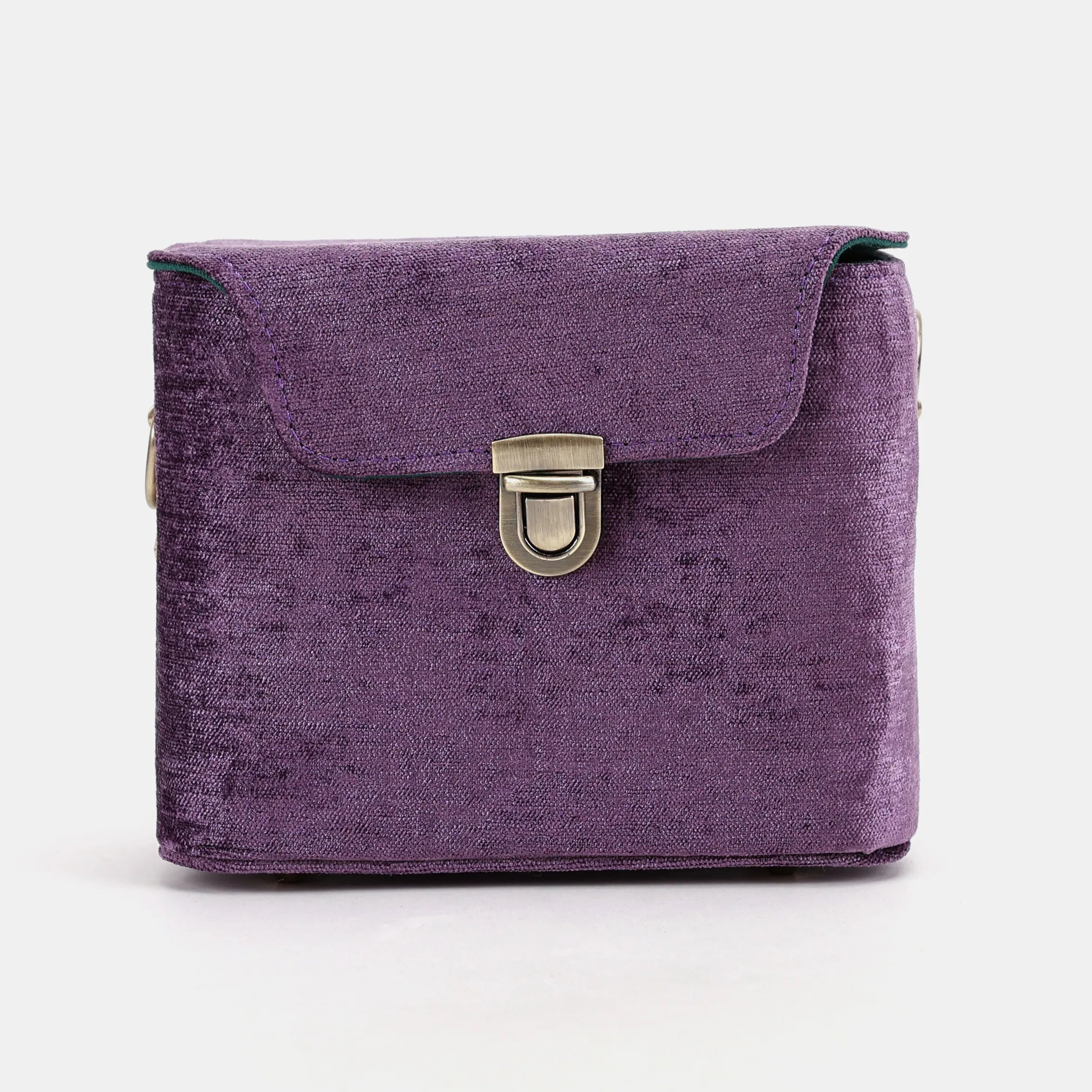 Solid Purple Emma Small Train Case Crossbody of America front